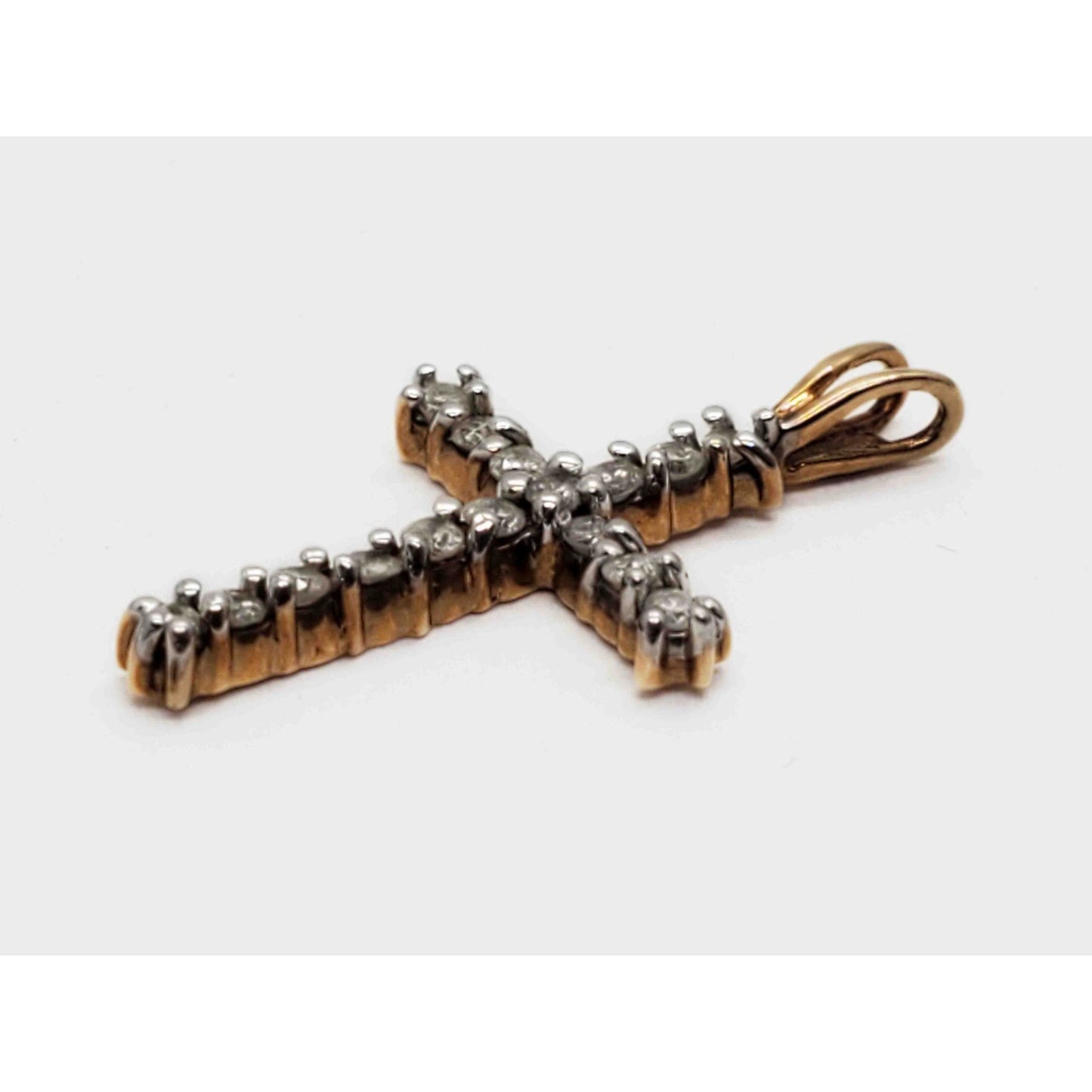 0.16 ctw Natural Diamond Cross Charm Pendant 10k Gold