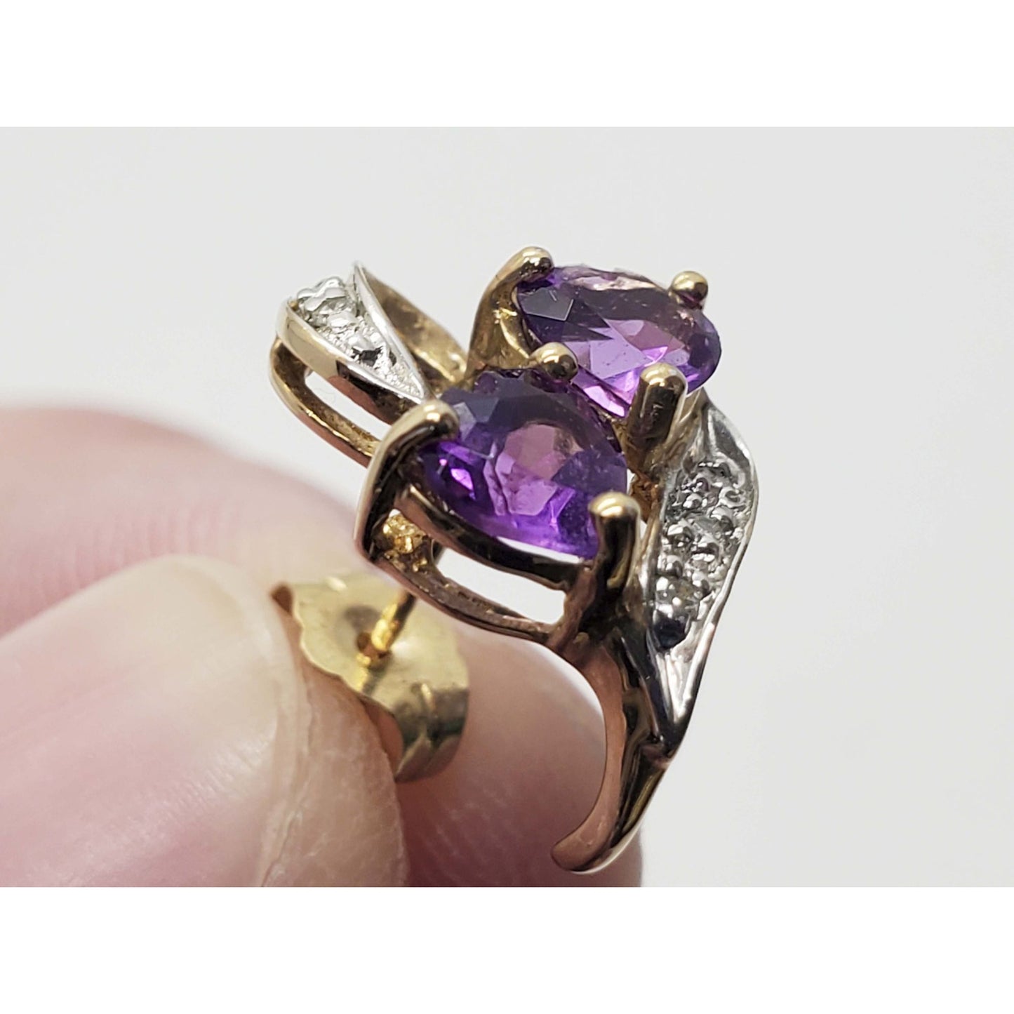 Heart-Themed Amethyst & Diamond Accent Openwork Stud Earrings 10k Gold