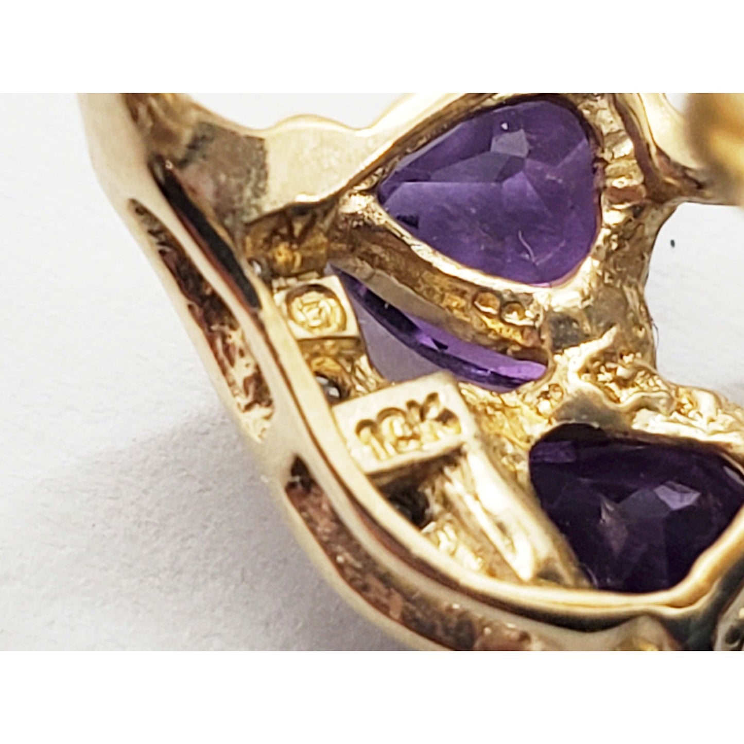 Heart-Themed Amethyst & Diamond Accent Openwork Stud Earrings 10k Gold