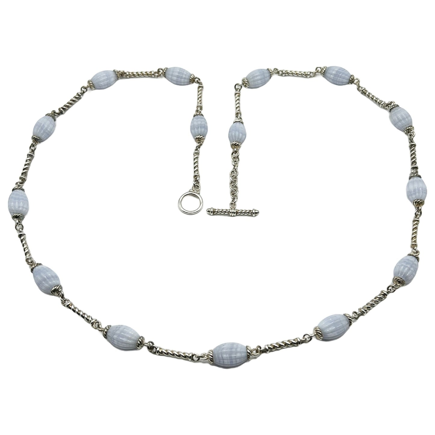 Whitney Kelly Ribbed Blue Lace Agate Sterling Silver Station Toggle Necklace 32"
