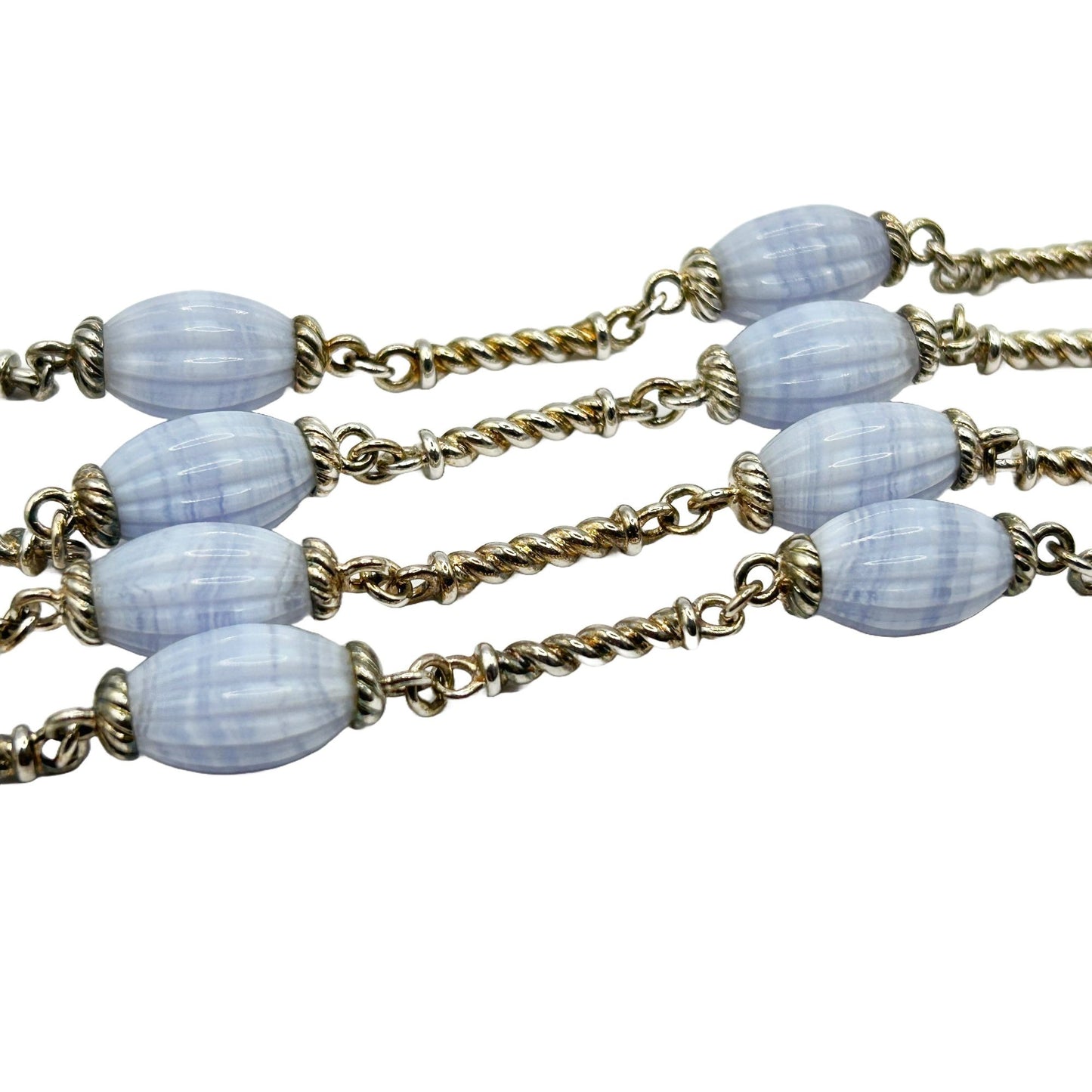 Whitney Kelly Ribbed Blue Lace Agate Sterling Silver Station Toggle Necklace 32"
