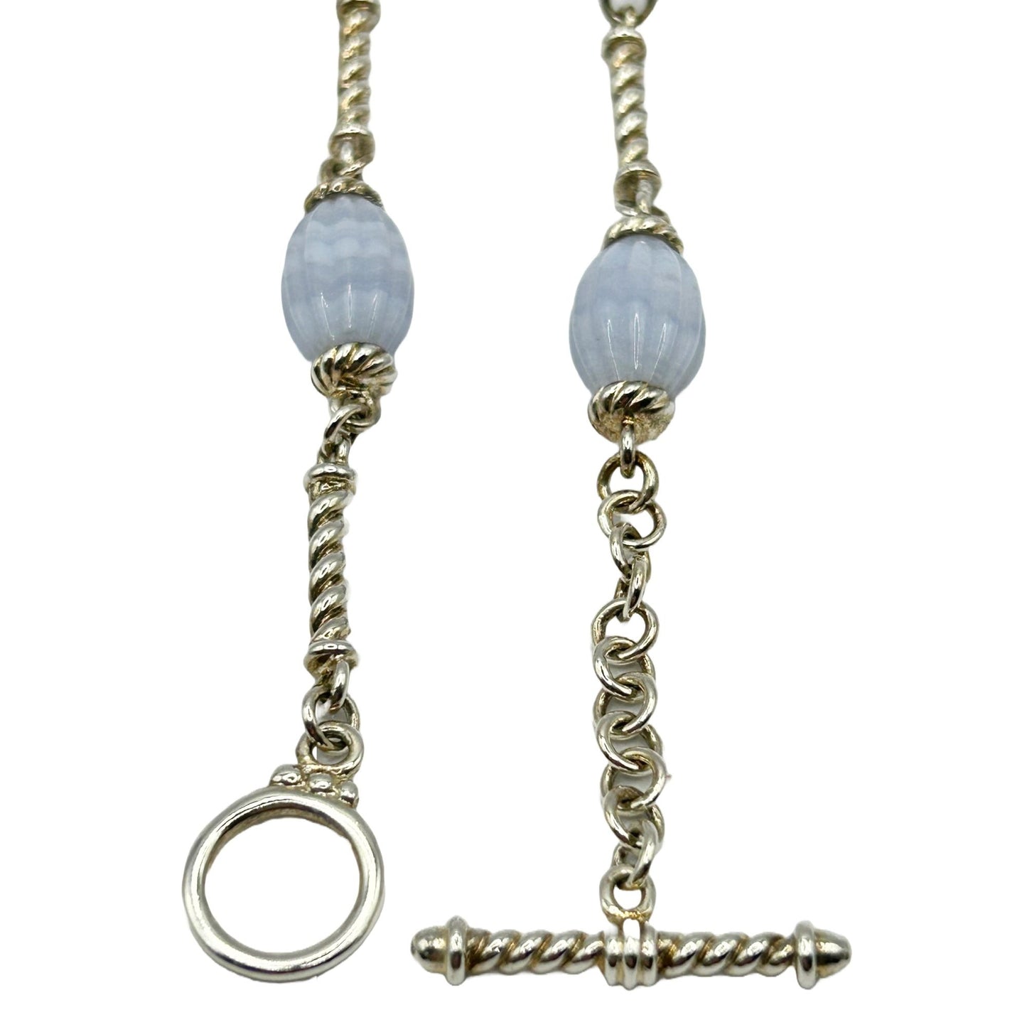 Whitney Kelly Ribbed Blue Lace Agate Sterling Silver Station Toggle Necklace 32"