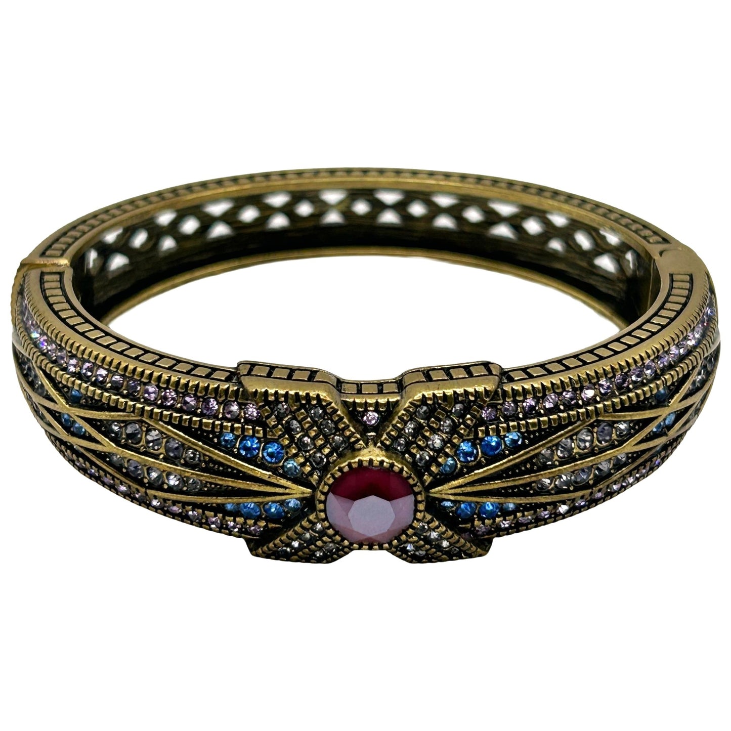 Heidi Daus Vintage "Tapered X" Red/ Purple/ Blue Crystal Cuff Bracelet