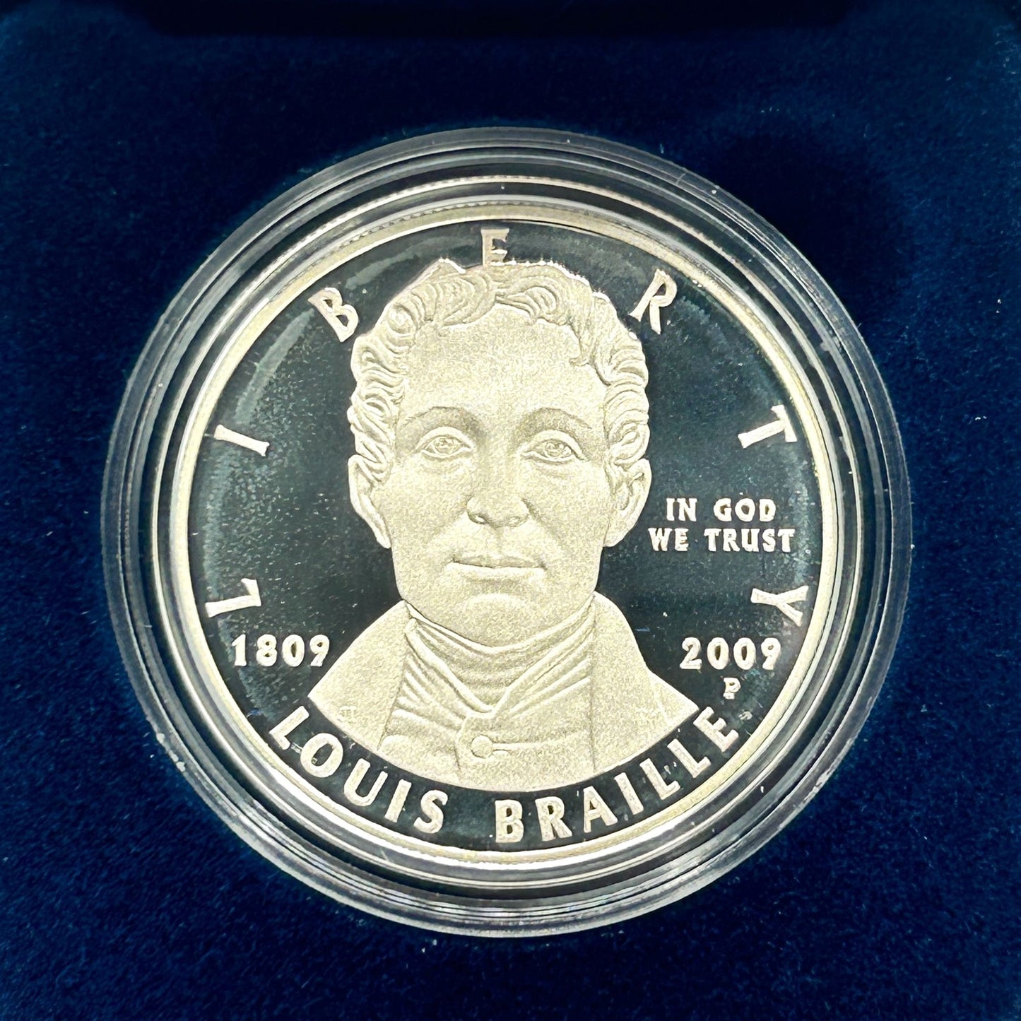 2009-P Louis Braille Bicentennial Silver Commemorative Dollar Proof $1 Coin OGP