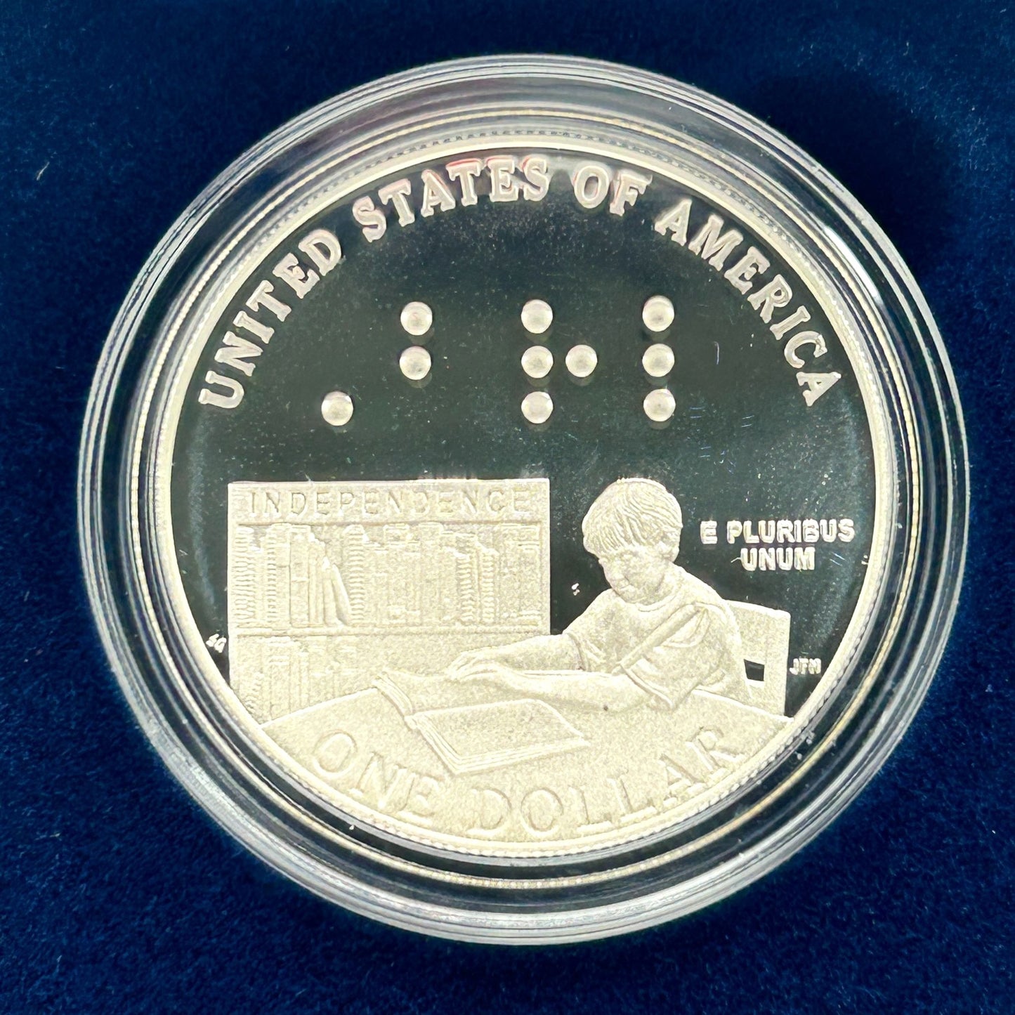 2009-P Louis Braille Bicentennial Silver Commemorative Dollar Proof $1 Coin OGP