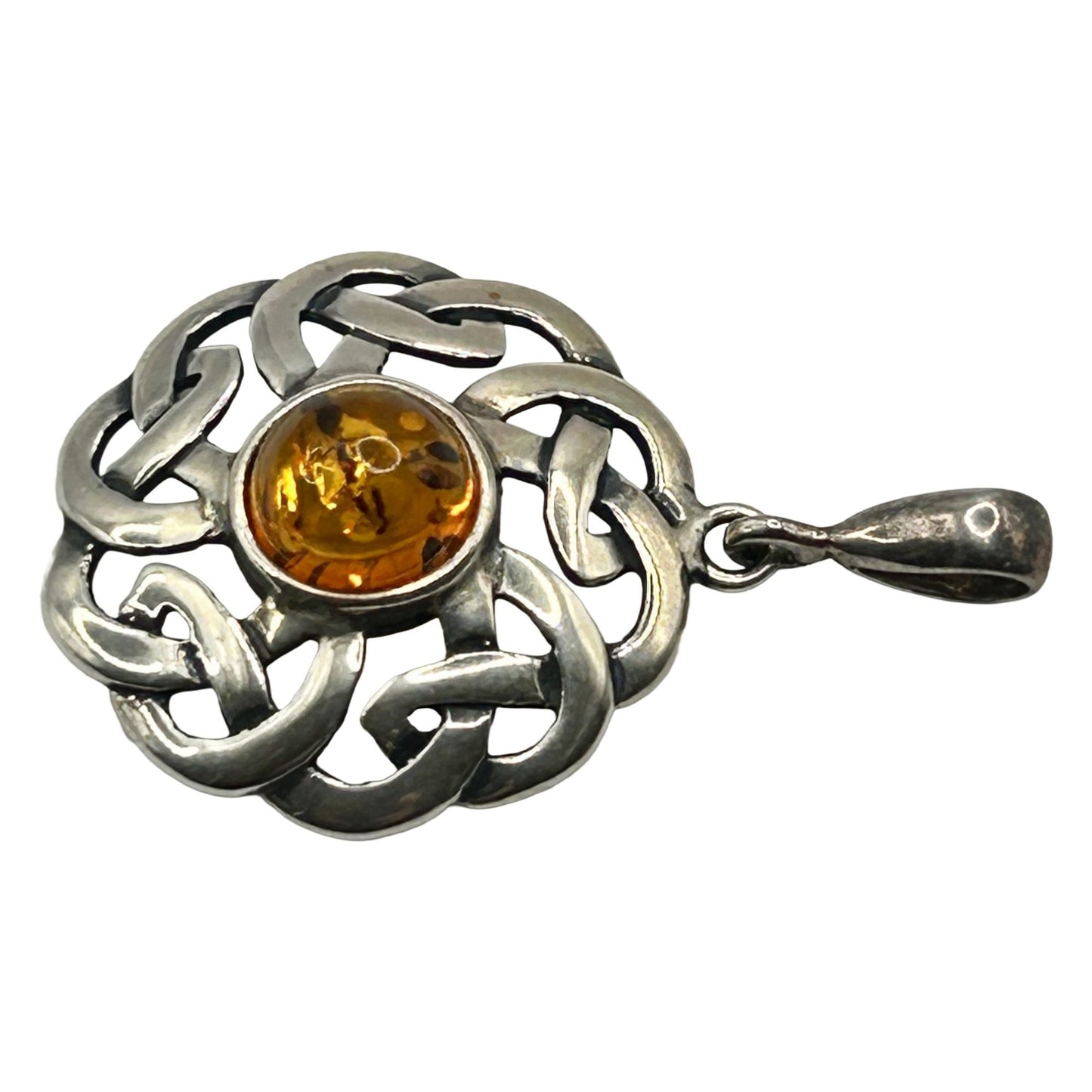 925 Sterling Silver and Amber Celtic Necklace Pendant