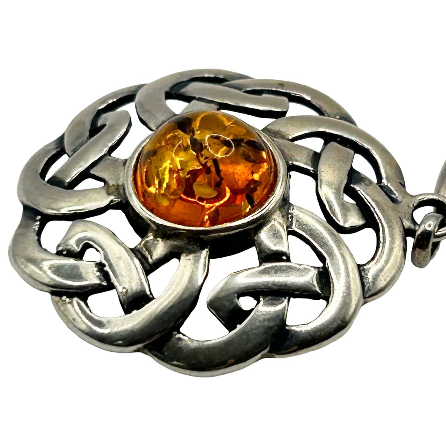 925 Sterling Silver and Amber Celtic Necklace Pendant