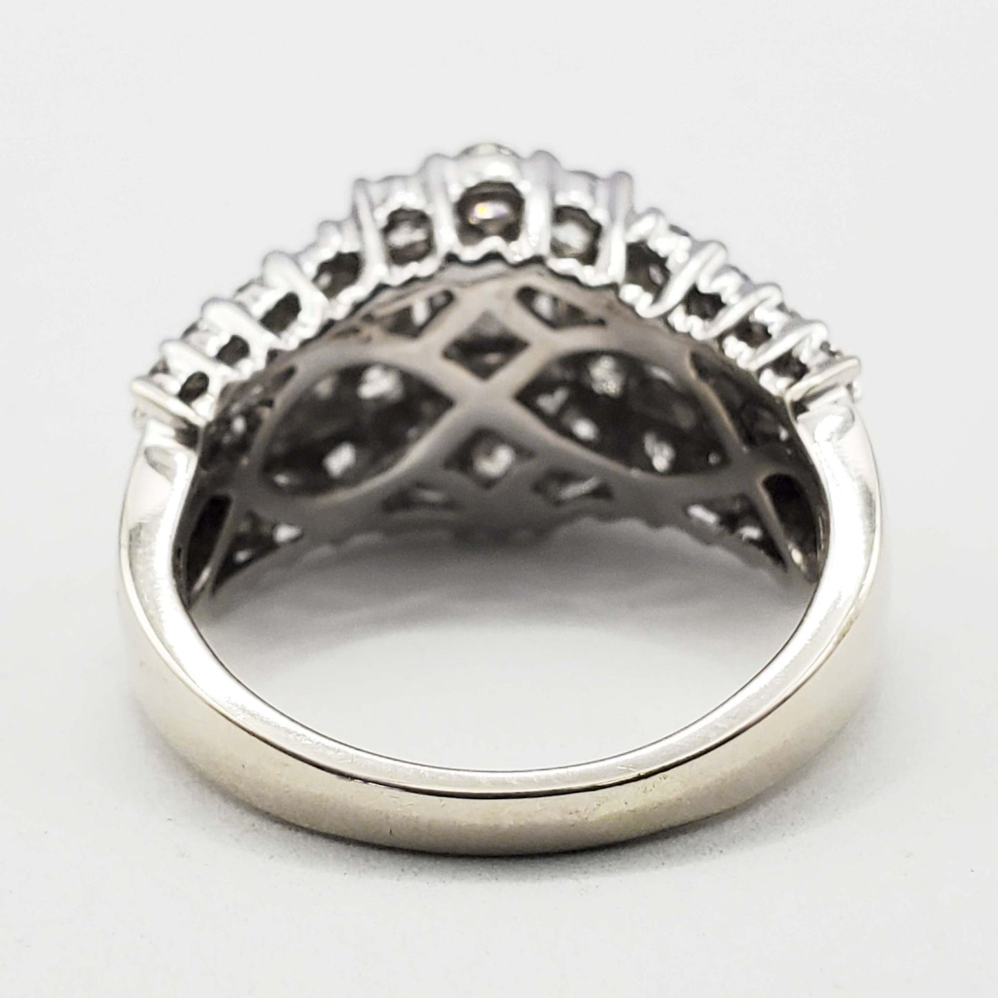 Pie-Cut Oval Center Diamond Halo 3-Row Ring 14k White Gold Size 6.75