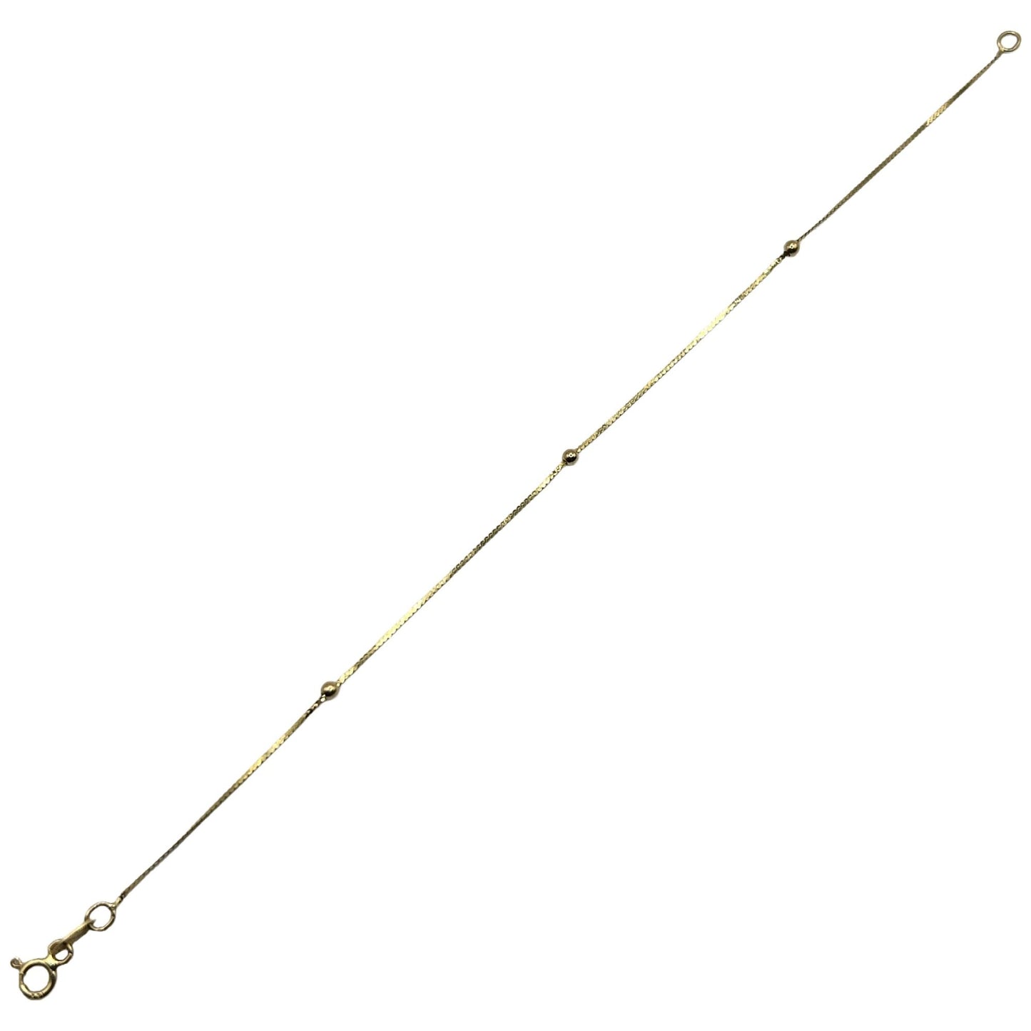 14k Yellow Gold Station Bracelet Made in Italy - 3 Stations with 2mm Beads - 7in