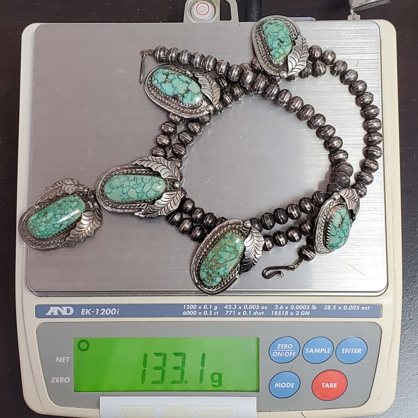 Southwestern Turquoise Station Sterling Silver Bead Collar Necklace 17"