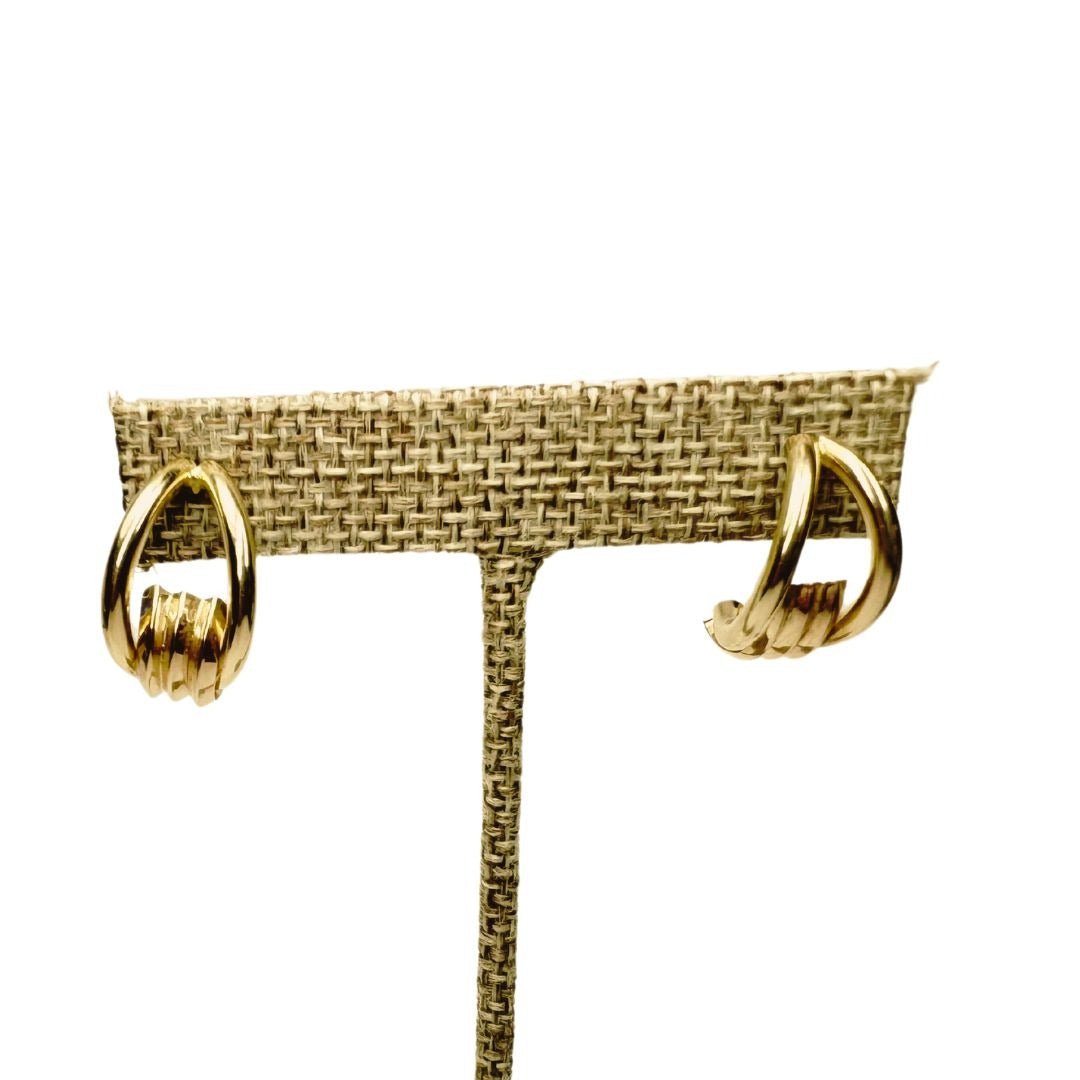 14K Yellow Gold Half Hoop Hollow Earrings