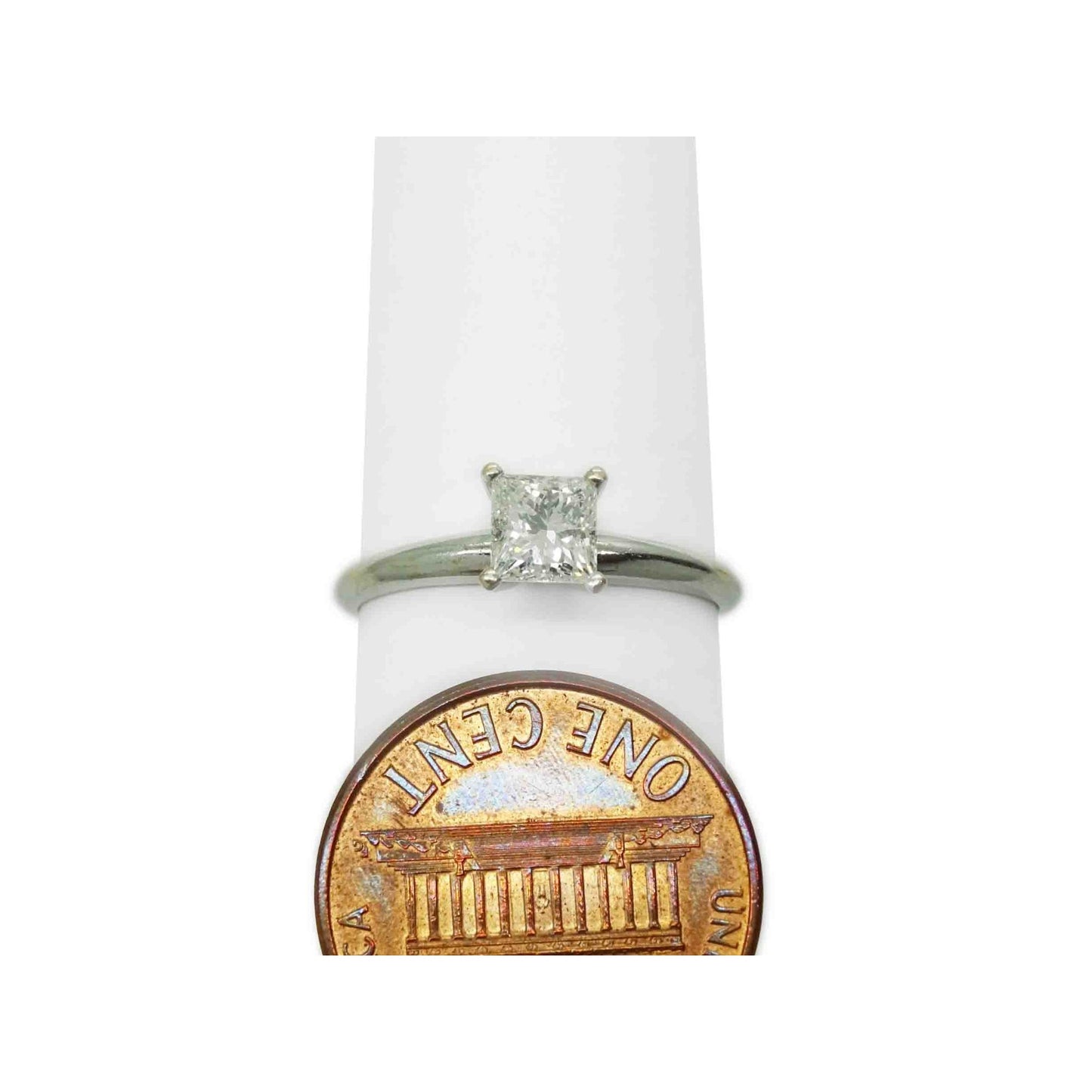 0.53 ctw Natural Princess Diamond Solitaire Band Ring 14k White Gold Size 6