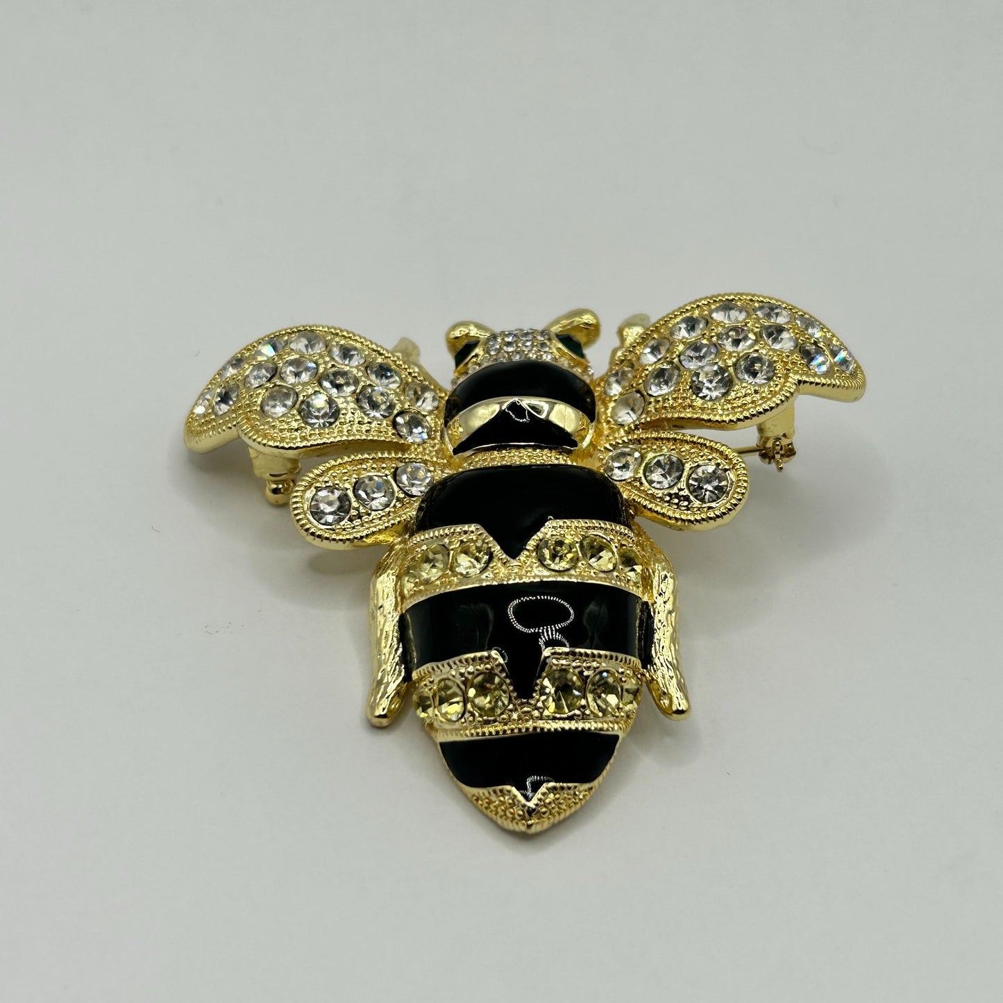 Joan Boyce Large Gold Tone Black Enamel Bumble Bee Insect Brooch Pin Pendant