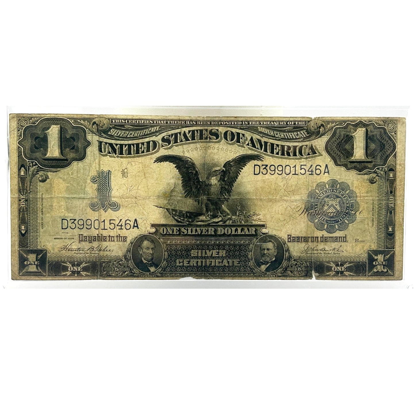 1899 U.S. $1 Large Black Eagle Silver Certificate, Blue Seal D39901546A