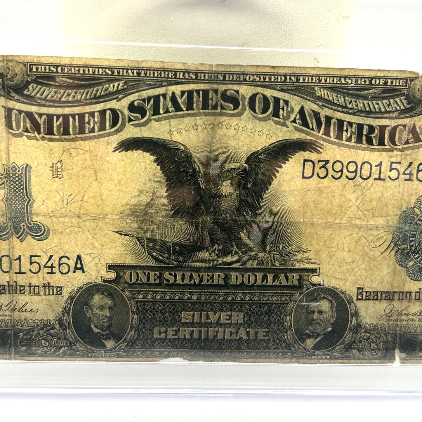 1899 U.S. $1 Large Black Eagle Silver Certificate, Blue Seal D39901546A