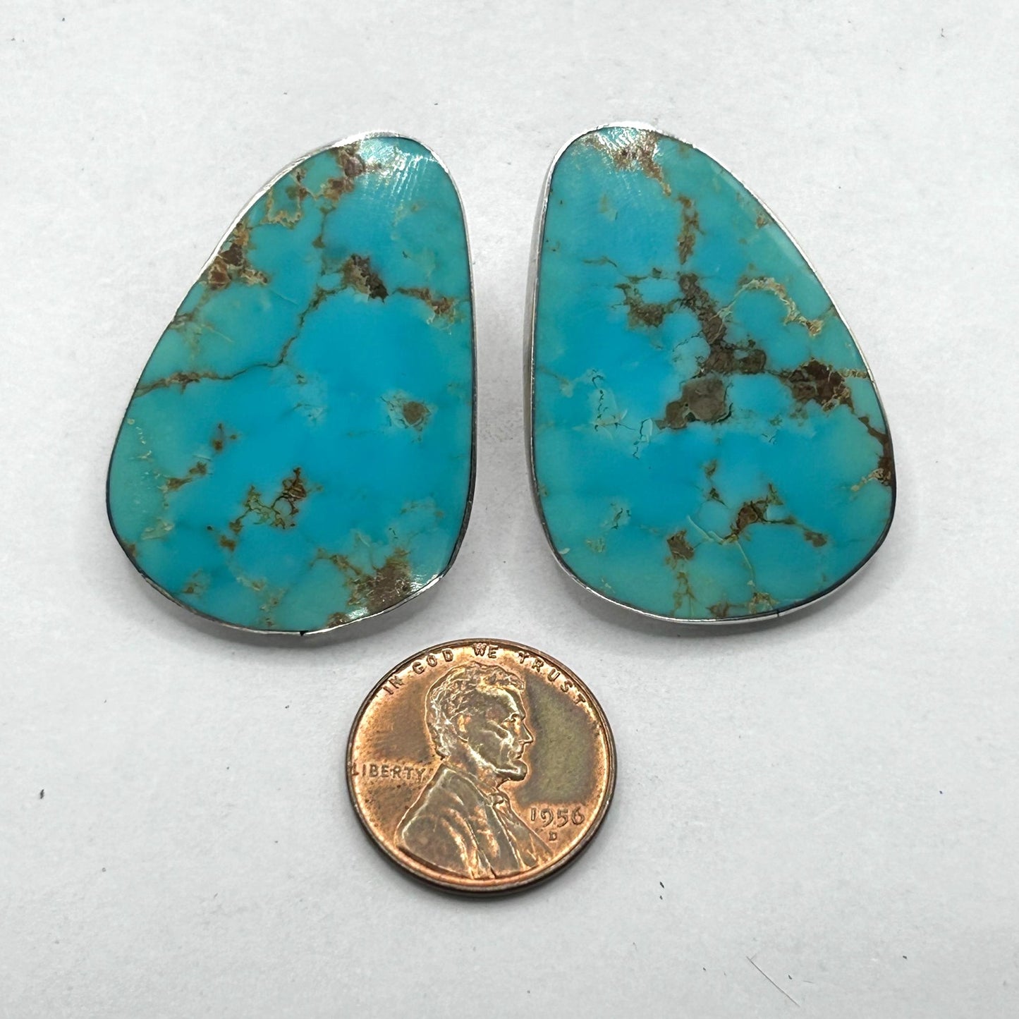 Tommy Jackson Navajo Turquoise 925 Sterling Silver Large Stud Earrings