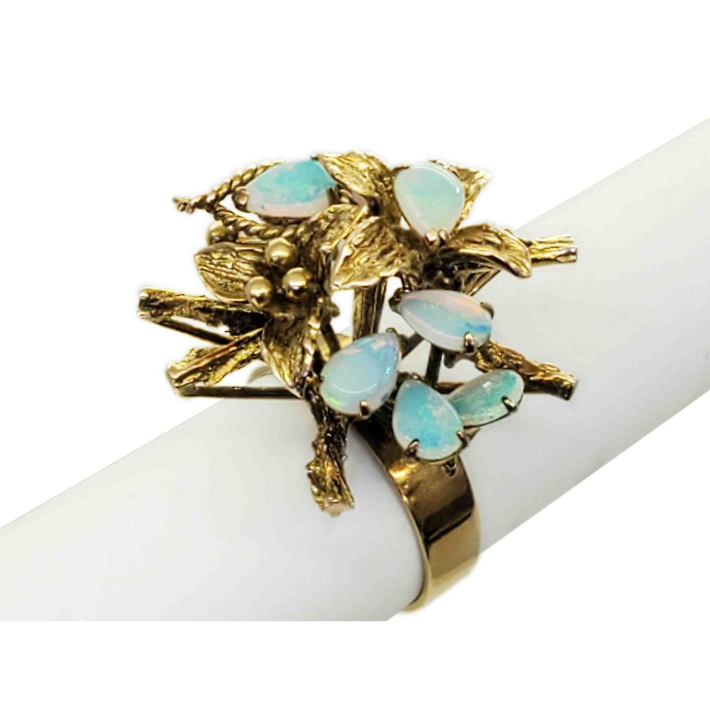 Vintage Pear-Cut Teardrop Opal Stack Cluster Ring 14k Gold Size 6