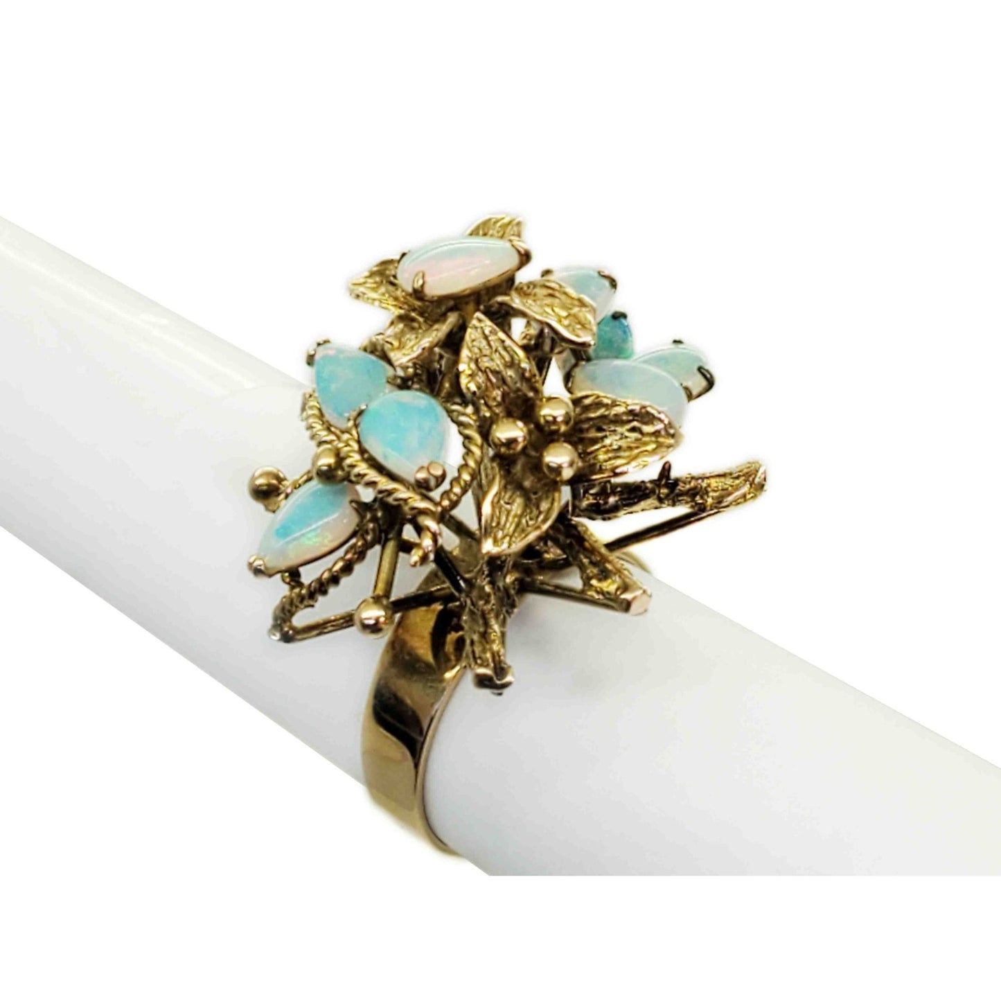 Vintage Pear-Cut Teardrop Opal Stack Cluster Ring 14k Gold Size 6