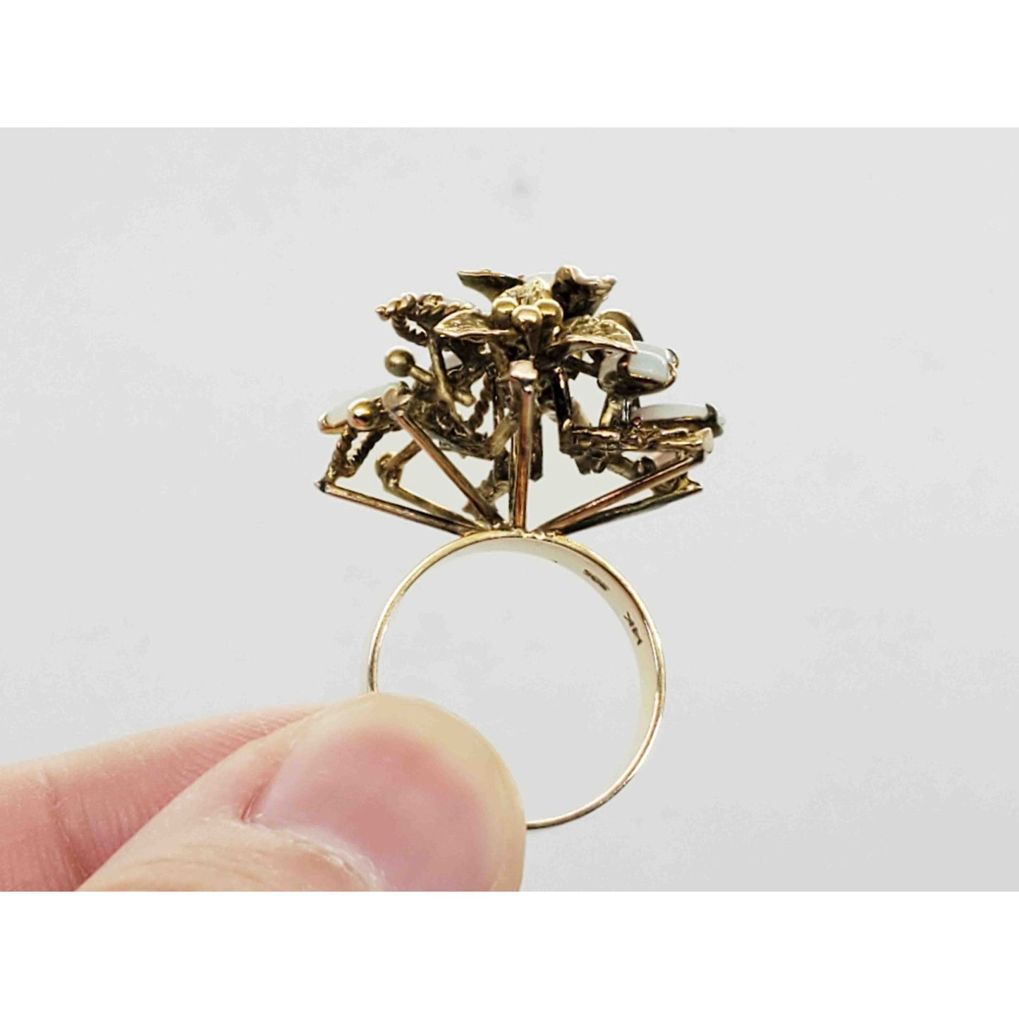 Vintage Pear-Cut Teardrop Opal Stack Cluster Ring 14k Gold Size 6