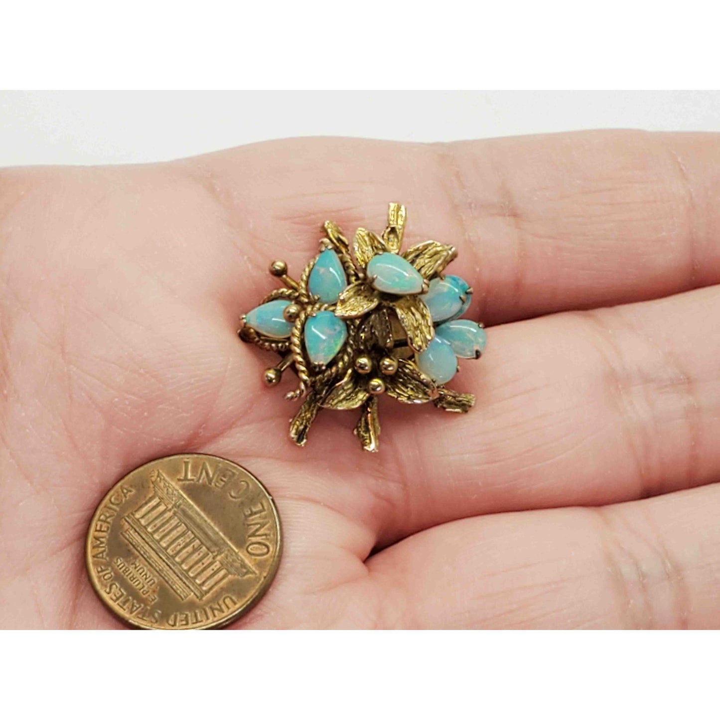 Vintage Pear-Cut Teardrop Opal Stack Cluster Ring 14k Gold Size 6