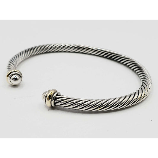 David Yurman Classic Cable Cuff Bracelet 4mm Sterling Silver 18k Gold Medium