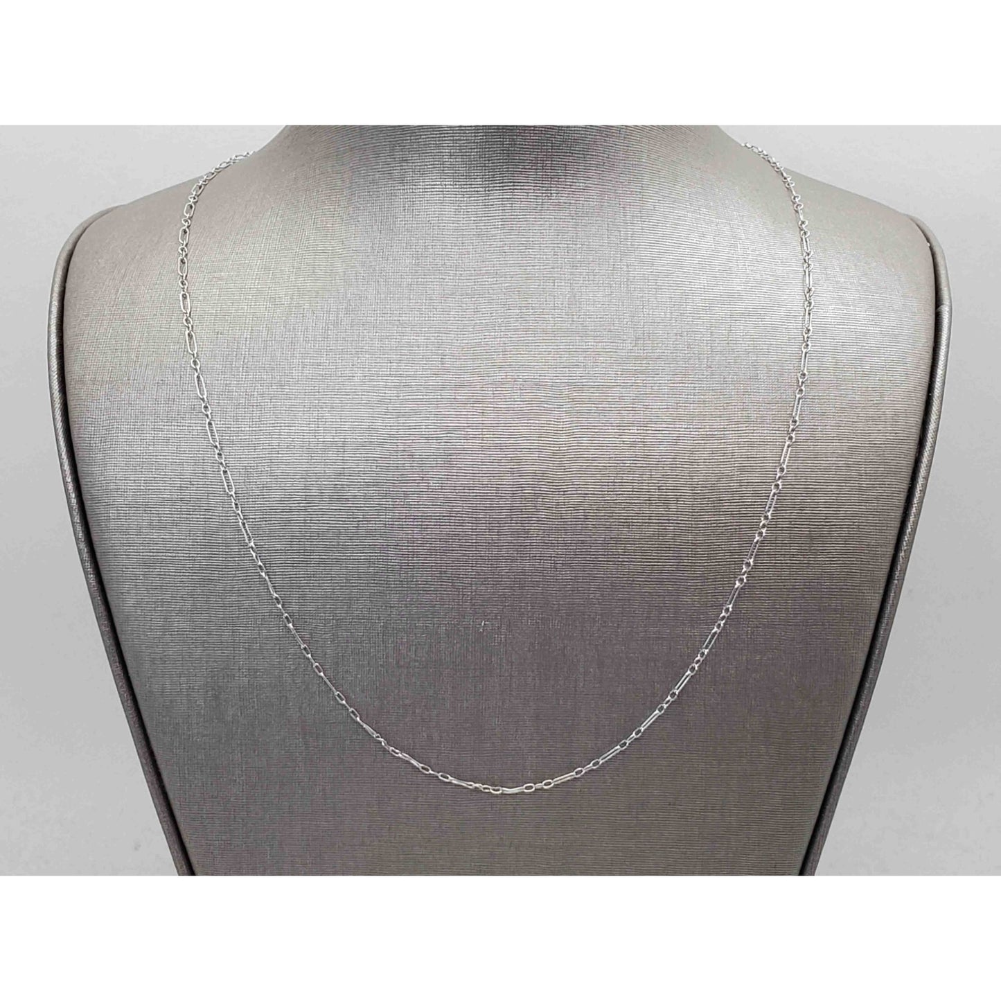 Antique Thin Chain Link Necklace 14k White Gold 18"
