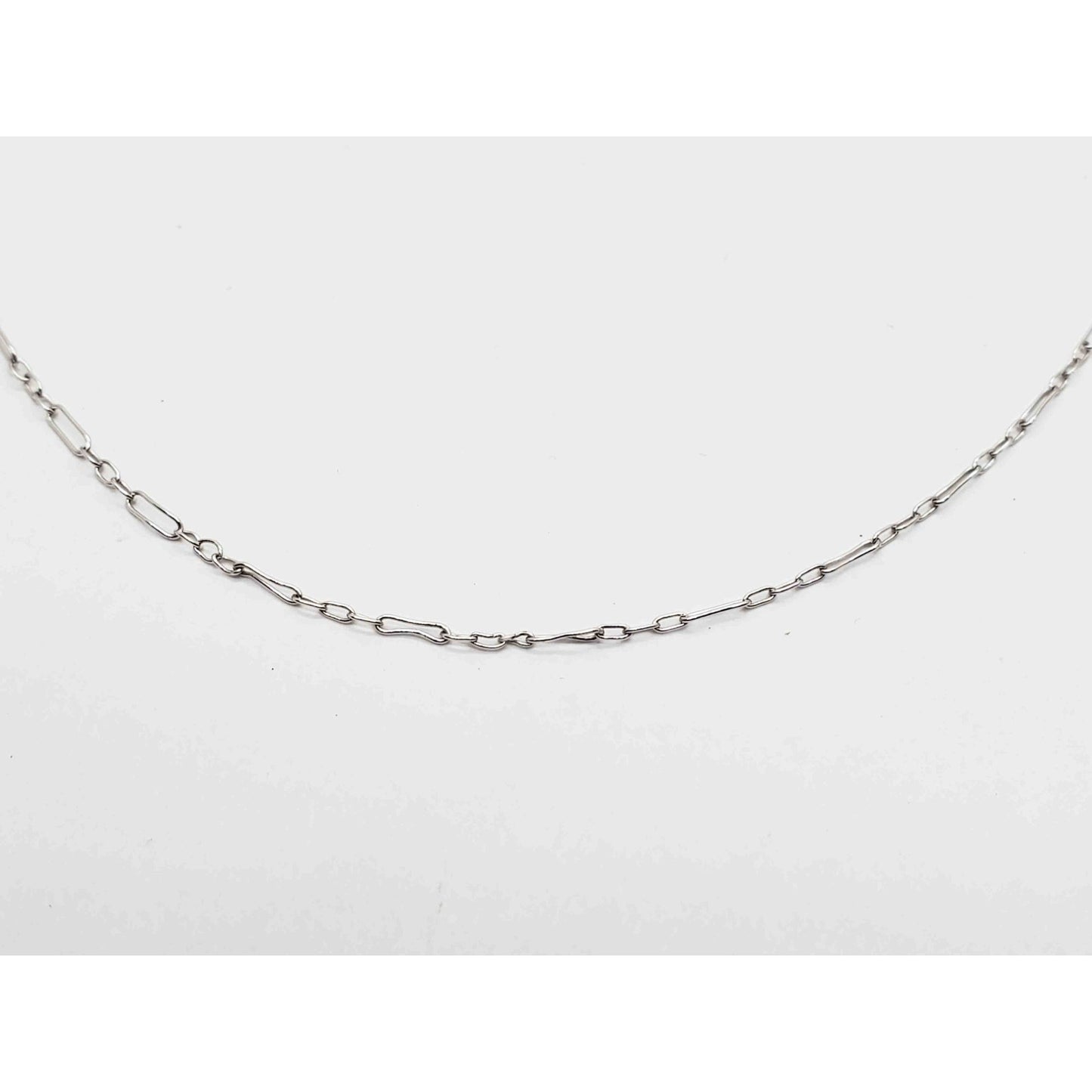 Antique Thin Chain Link Necklace 14k White Gold 18"
