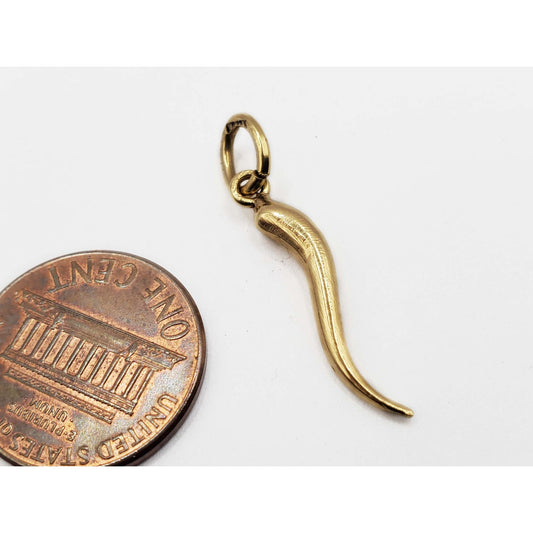 Italian Cornicello Horn Luck Charm Pendant 1-1/4" 18k Gold