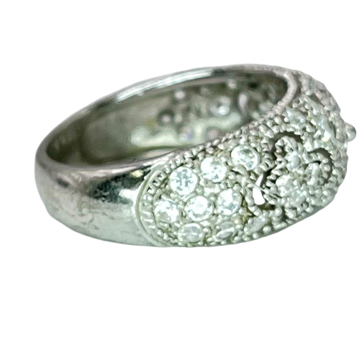 925 Sterling Silver Flower Filigree Cubic Zirconia Ring Size 6.25 Band Floral