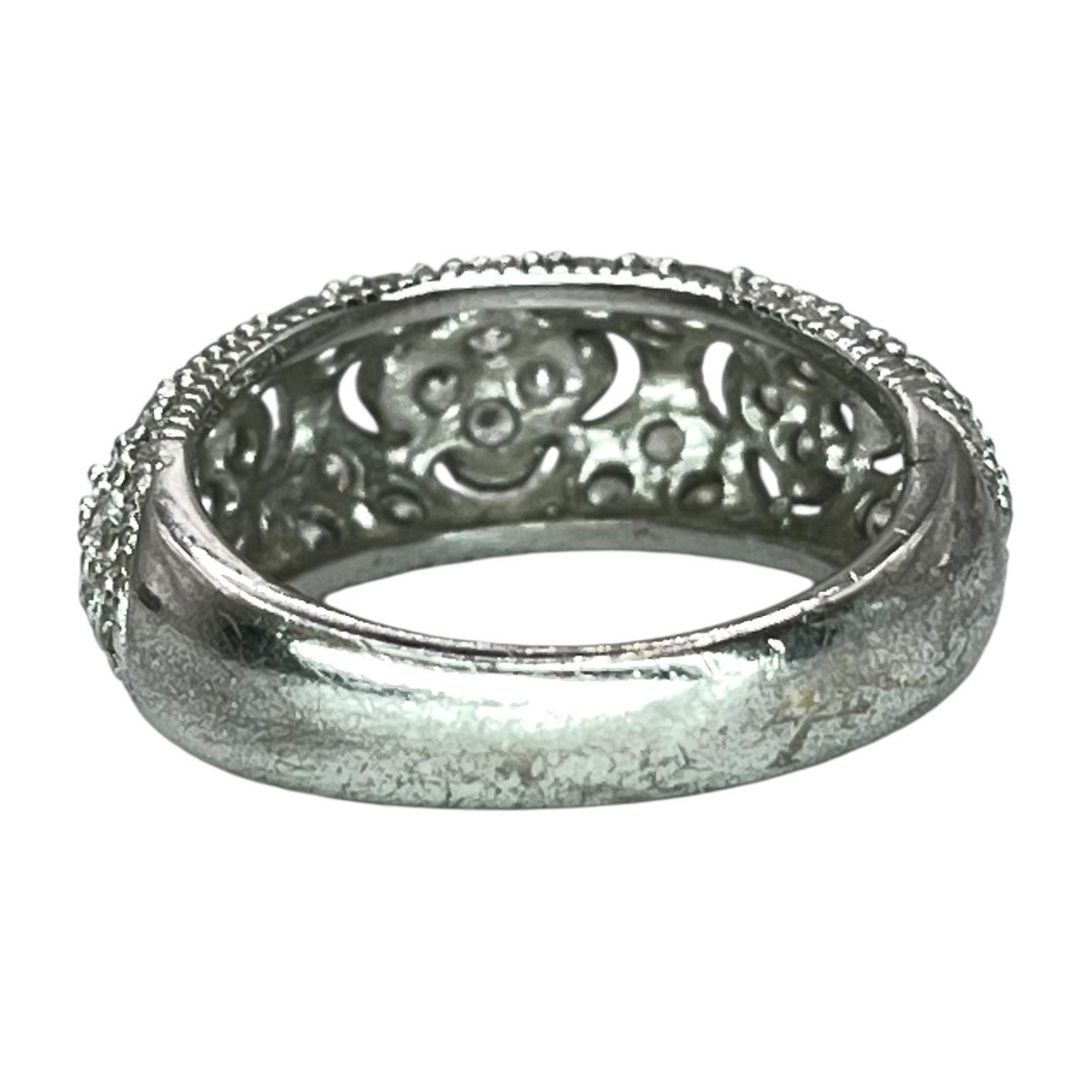 925 Sterling Silver Flower Filigree Cubic Zirconia Ring Size 6.25 Band Floral