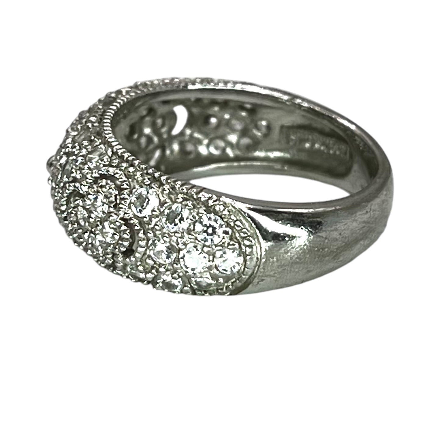 925 Sterling Silver Flower Filigree Cubic Zirconia Ring Size 6.25 Band Floral