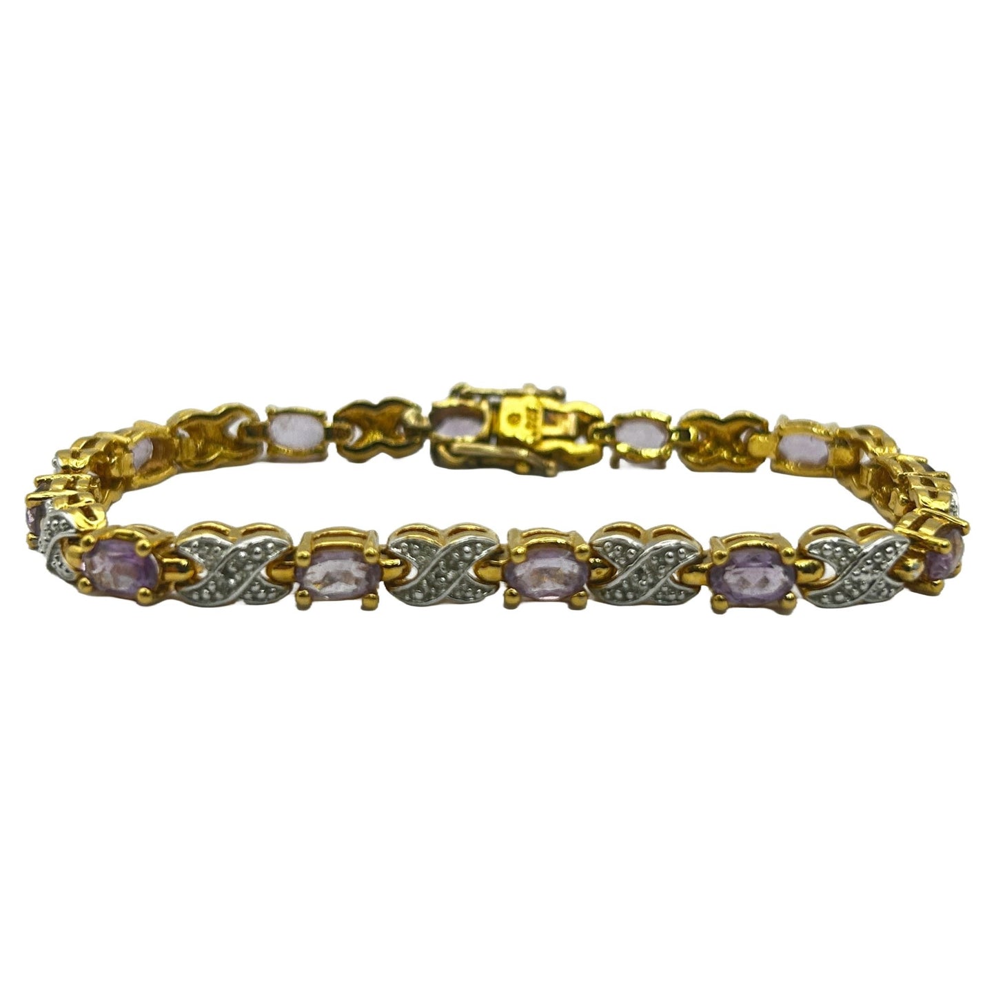 Amethyst Gold on Sterling Vermeil Gemstones 7" Tennis Bracelet - 12 Stones
