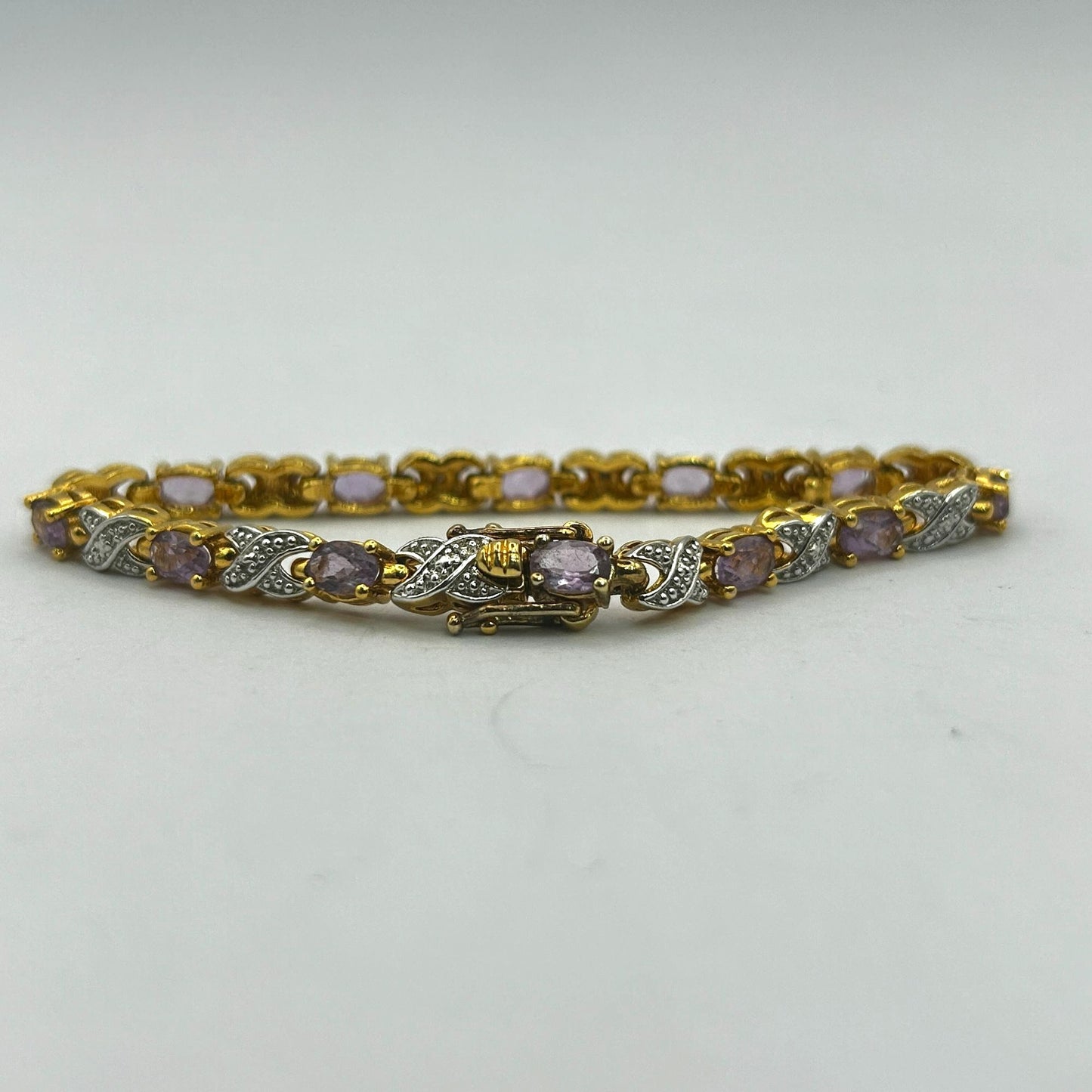 Amethyst Gold on Sterling Vermeil Gemstones 7" Tennis Bracelet - 12 Stones