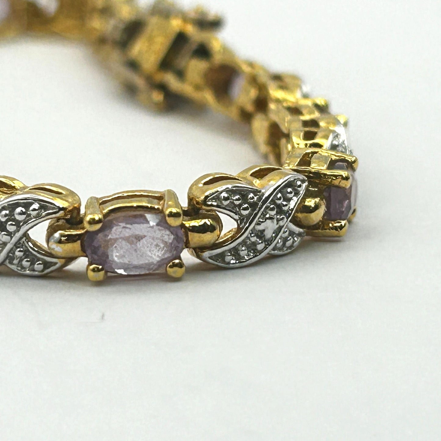 Amethyst Gold on Sterling Vermeil Gemstones 7" Tennis Bracelet - 12 Stones