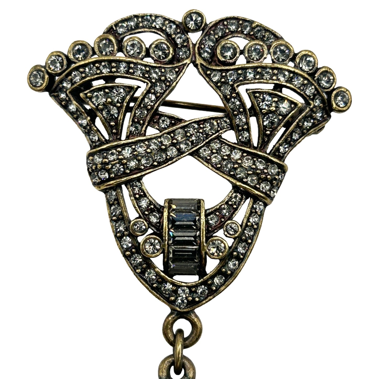 Heidi Daus Vintage Art Deco Gold Tone Crystal & Baroque Pearl Brooch