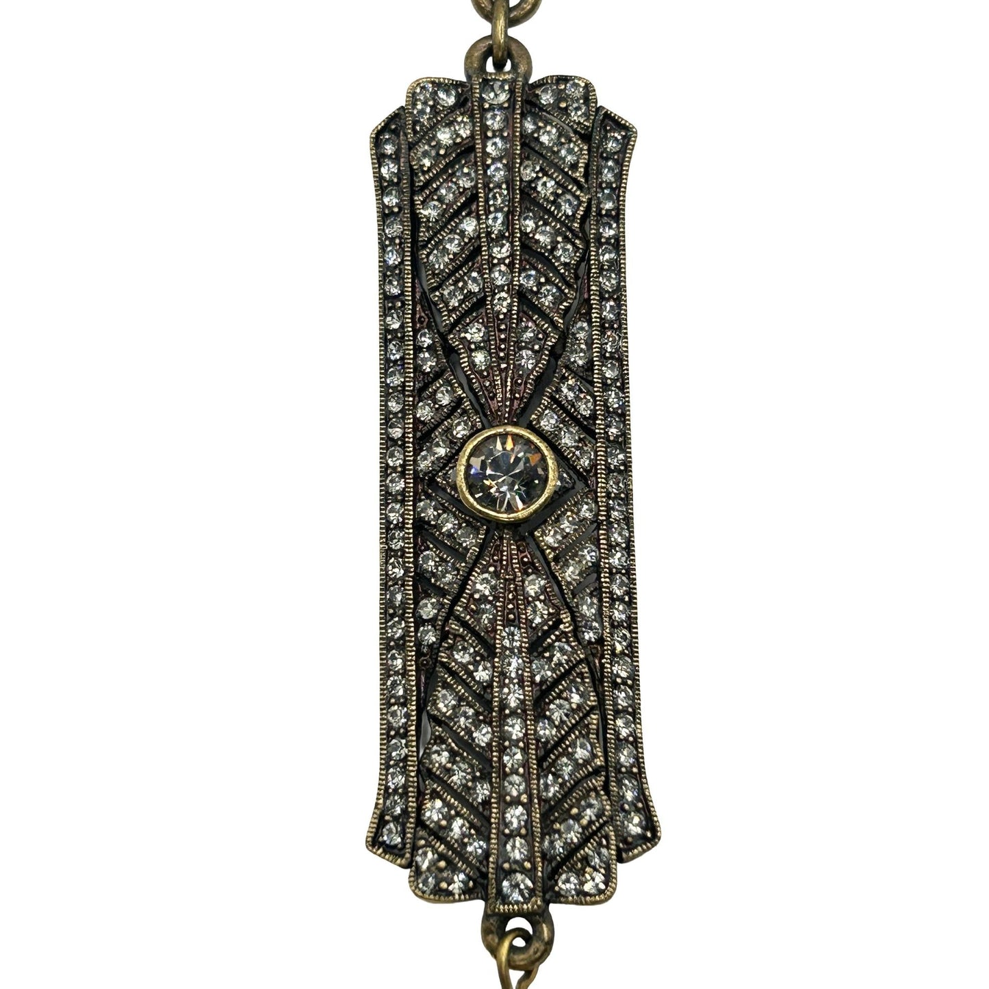 Heidi Daus Vintage Art Deco Gold Tone Crystal & Baroque Pearl Brooch