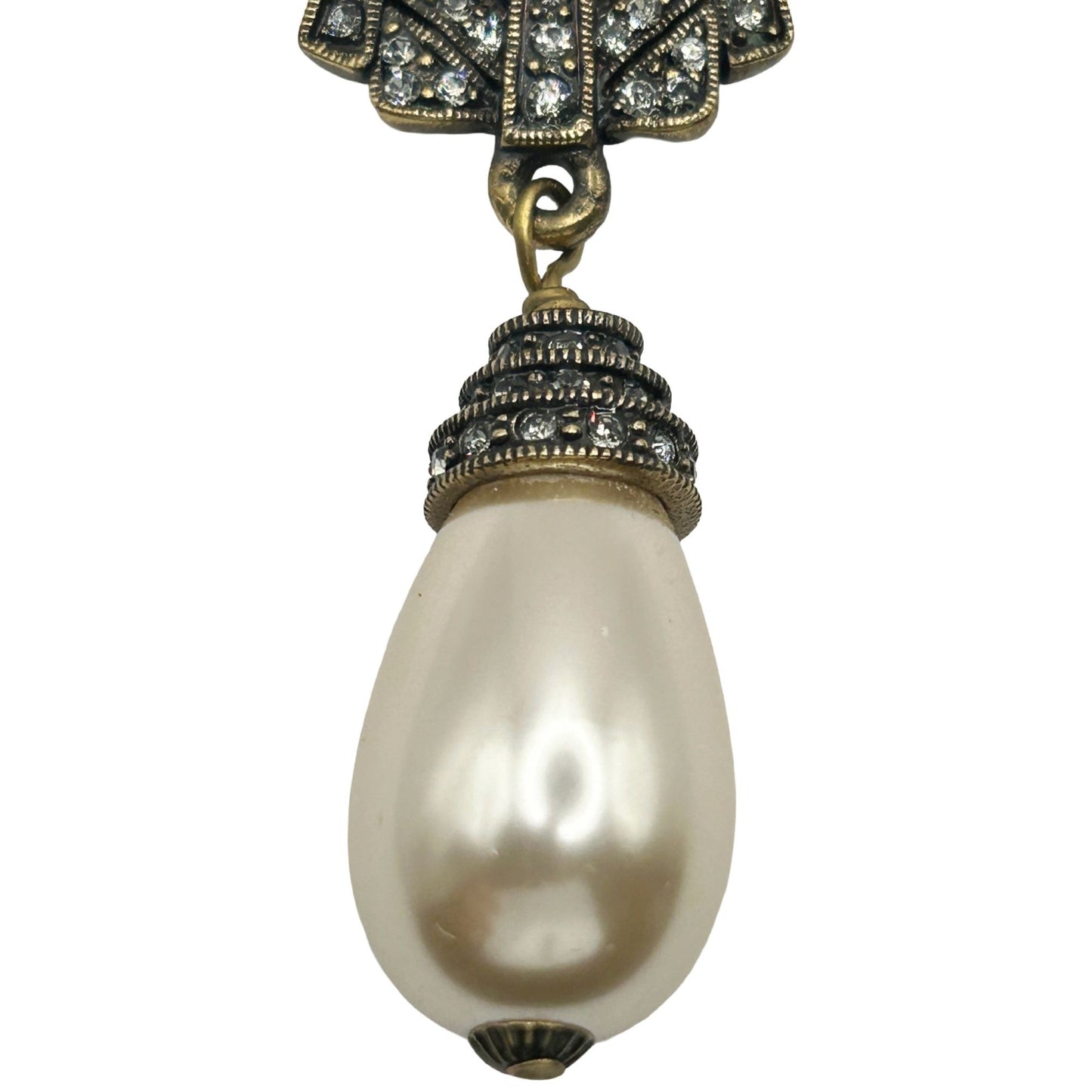 Heidi Daus Vintage Art Deco Gold Tone Crystal & Baroque Pearl Brooch