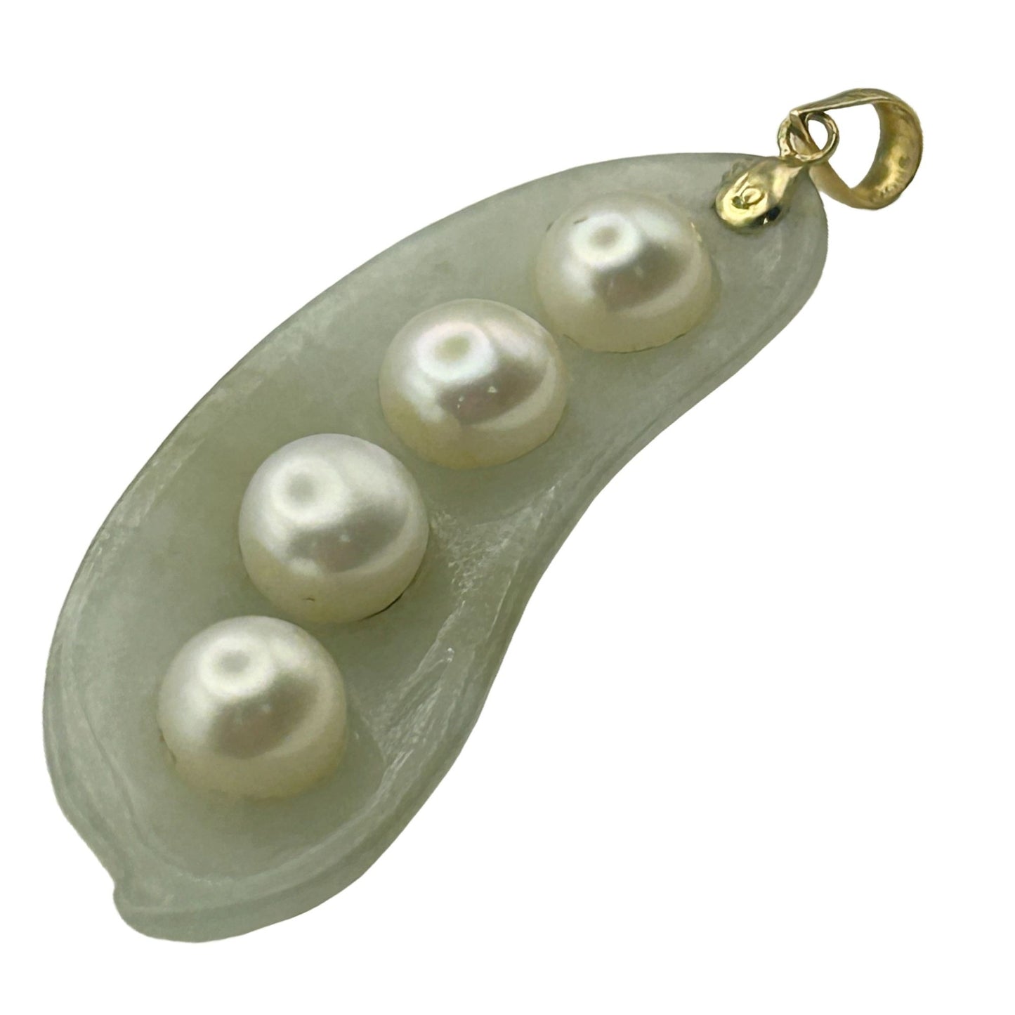 Green Jade Pearl 14k Yellow Gold Bail Pea Pod Necklace Pendant