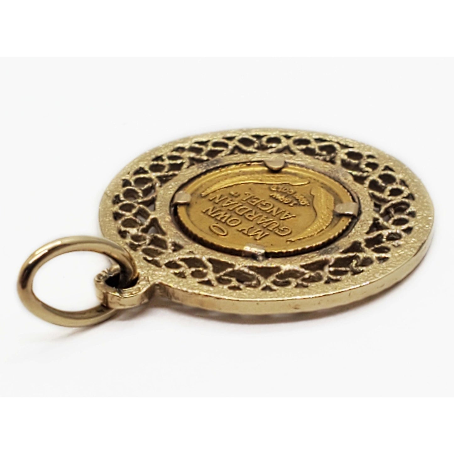 Guardian Angel .999 Gold Coin in 14k Gold Filigree Bezel Pendant