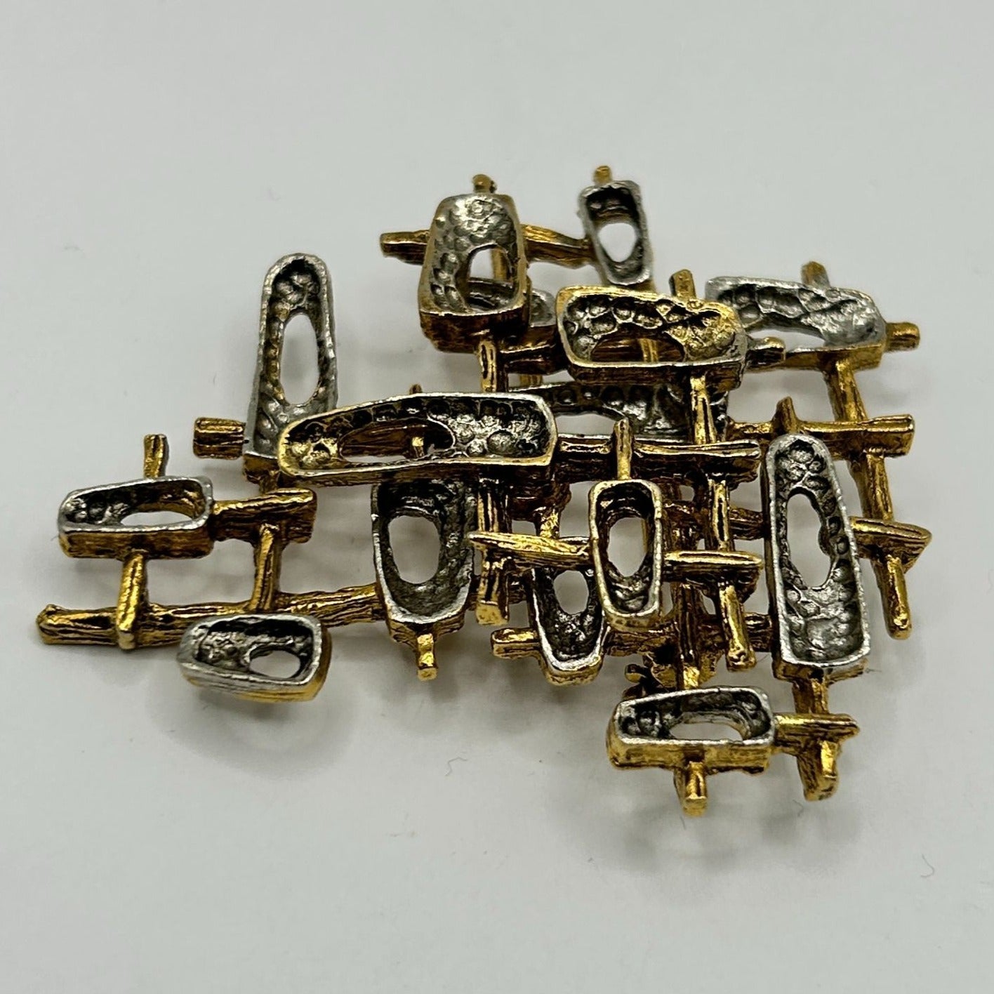 Vintage Signed ART MCM Abstract Modernist Brutalist Atomic Brass Tone Pin Brooch