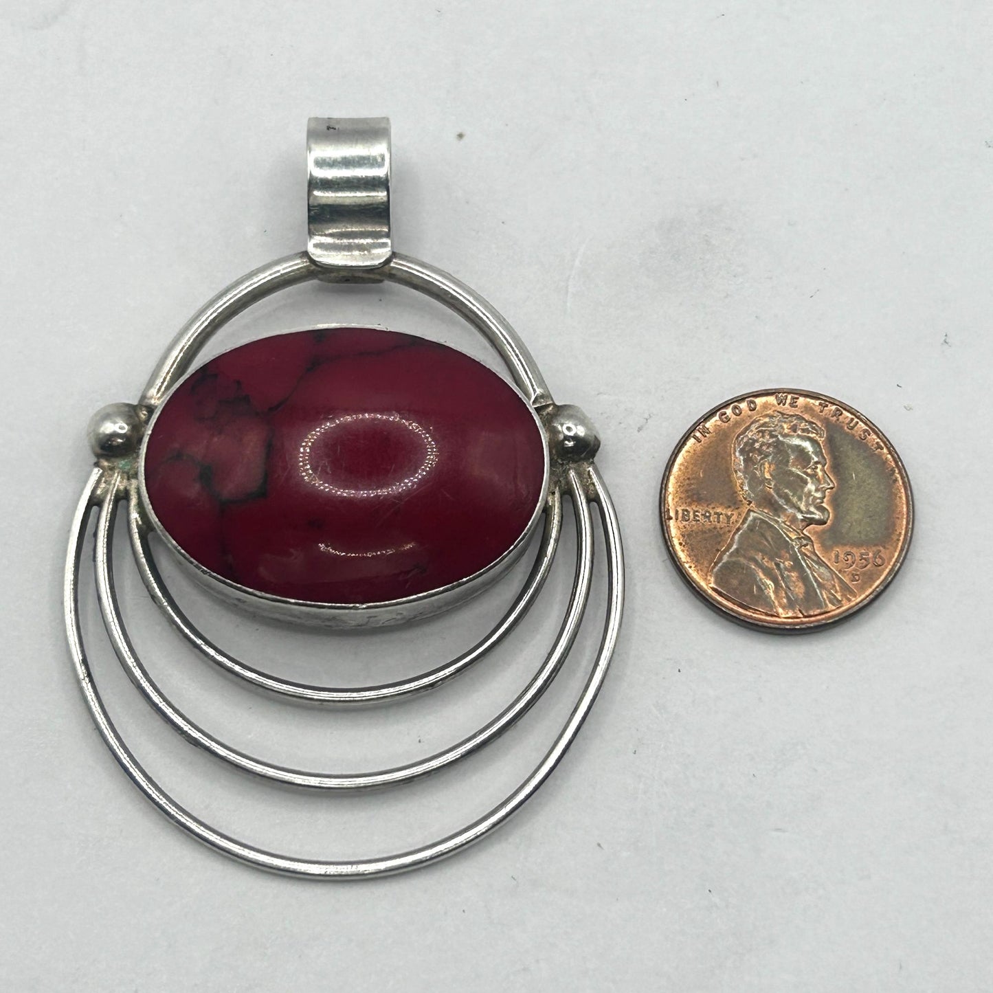 Mexico 925 Sterling Silver with Red Jasper Necklace Pendant