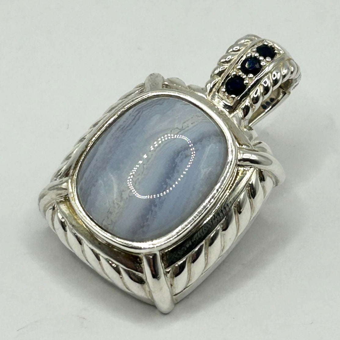 Judith Ripka Blue Lace Agate Cabochon Sapphire Sterling Silver Enhancer Pendant