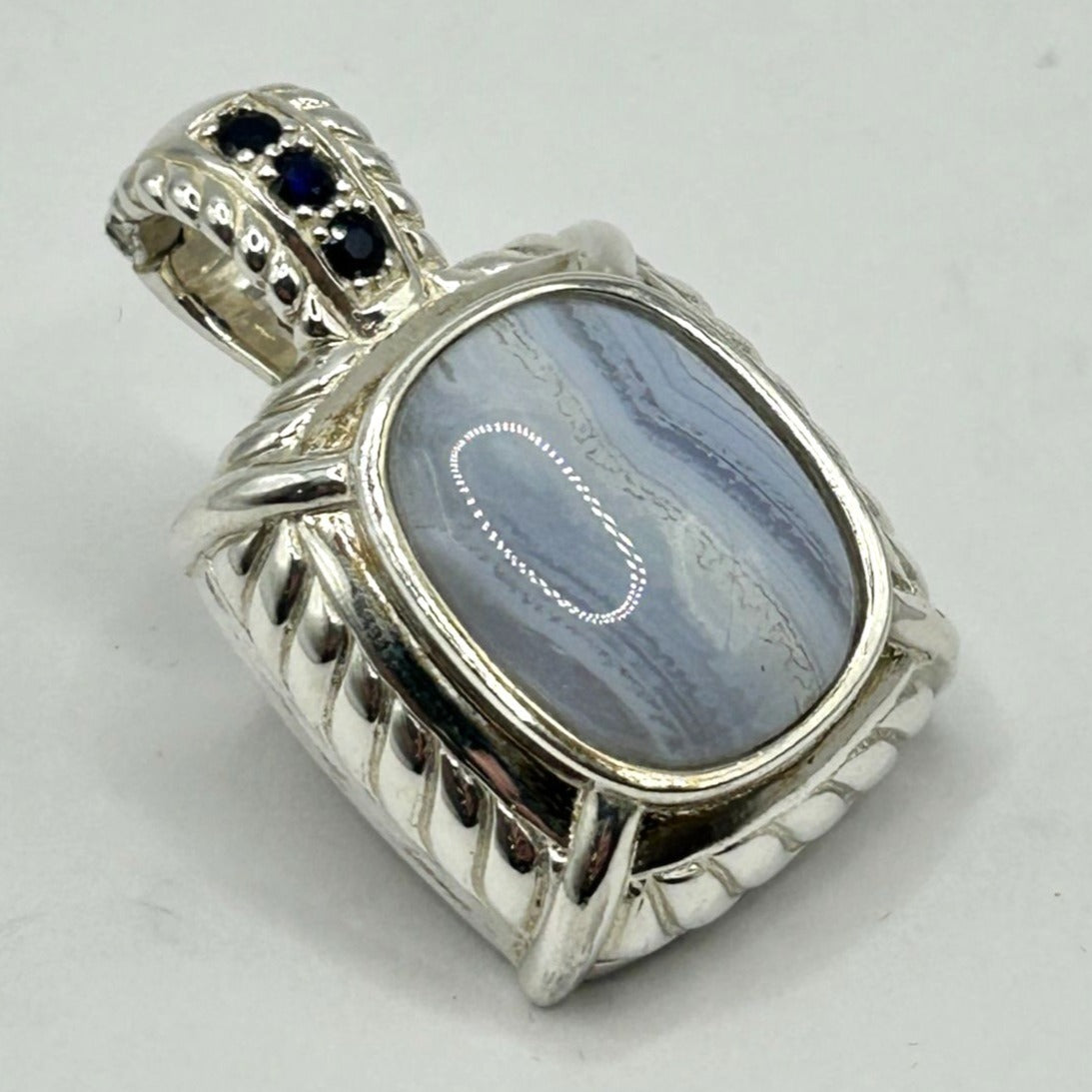Judith Ripka Blue Lace Agate Cabochon Sapphire Sterling Silver Enhancer Pendant