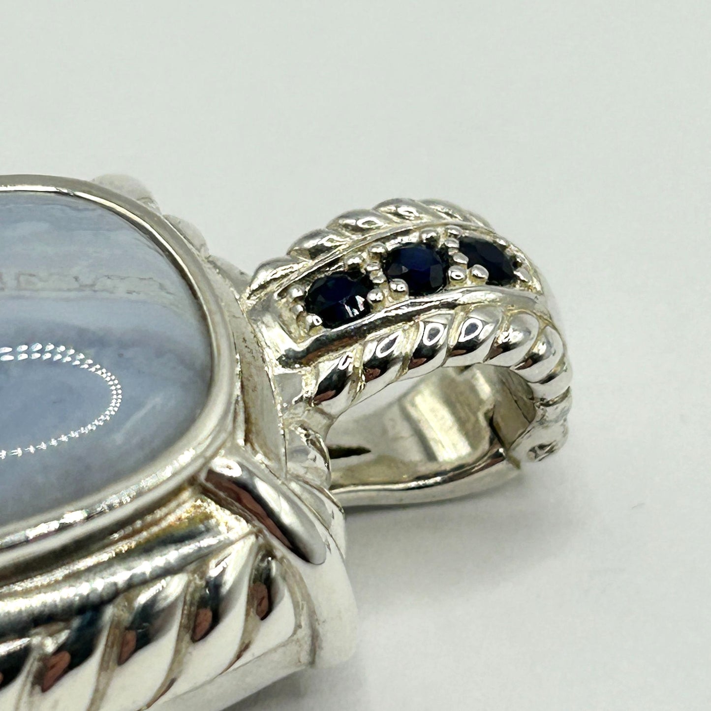 Judith Ripka Blue Lace Agate Cabochon Sapphire Sterling Silver Enhancer Pendant