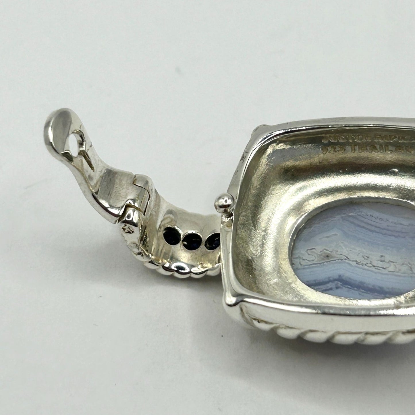Judith Ripka Blue Lace Agate Cabochon Sapphire Sterling Silver Enhancer Pendant