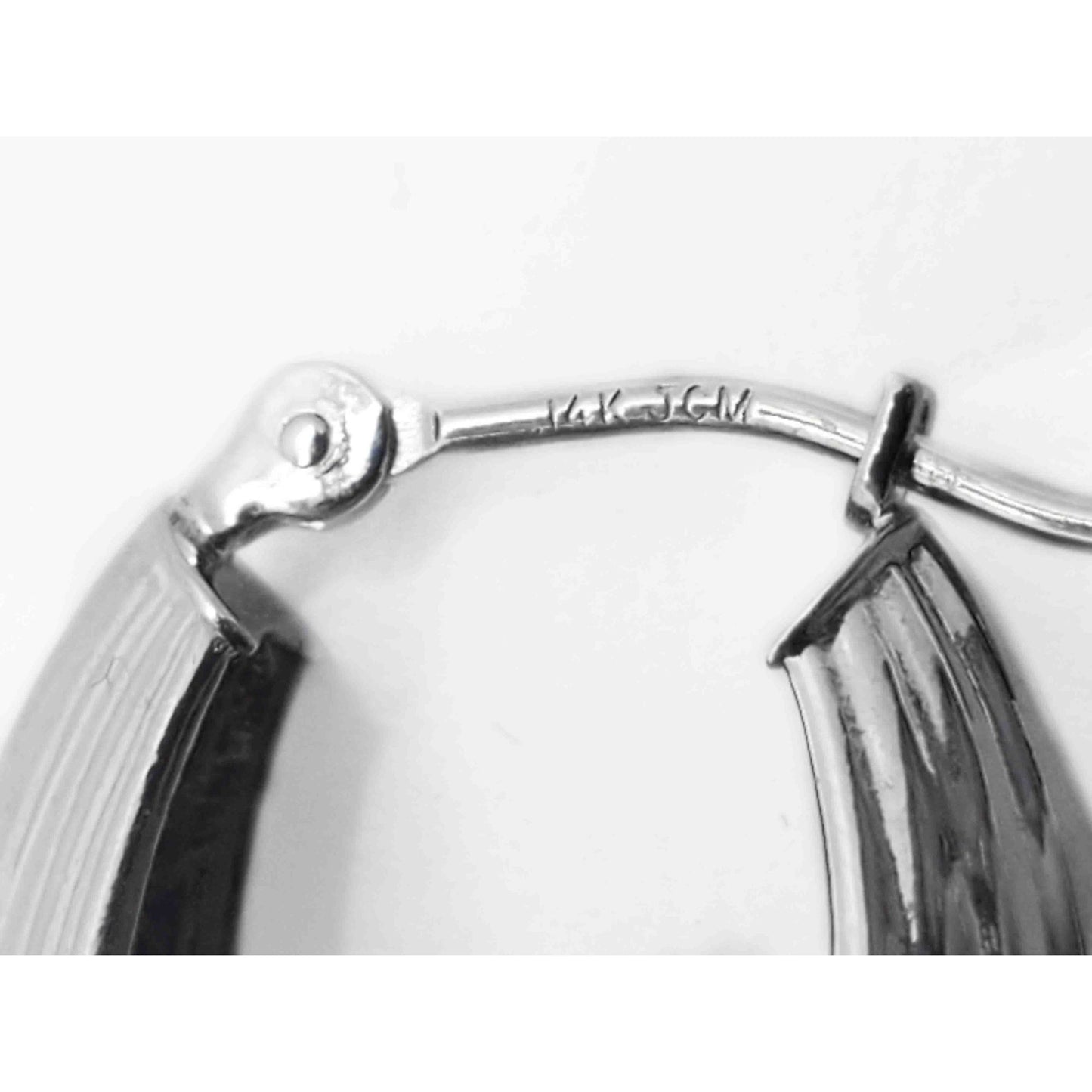 Ridged Oval Hoop Drop Earrings 14k White Gold JCM
