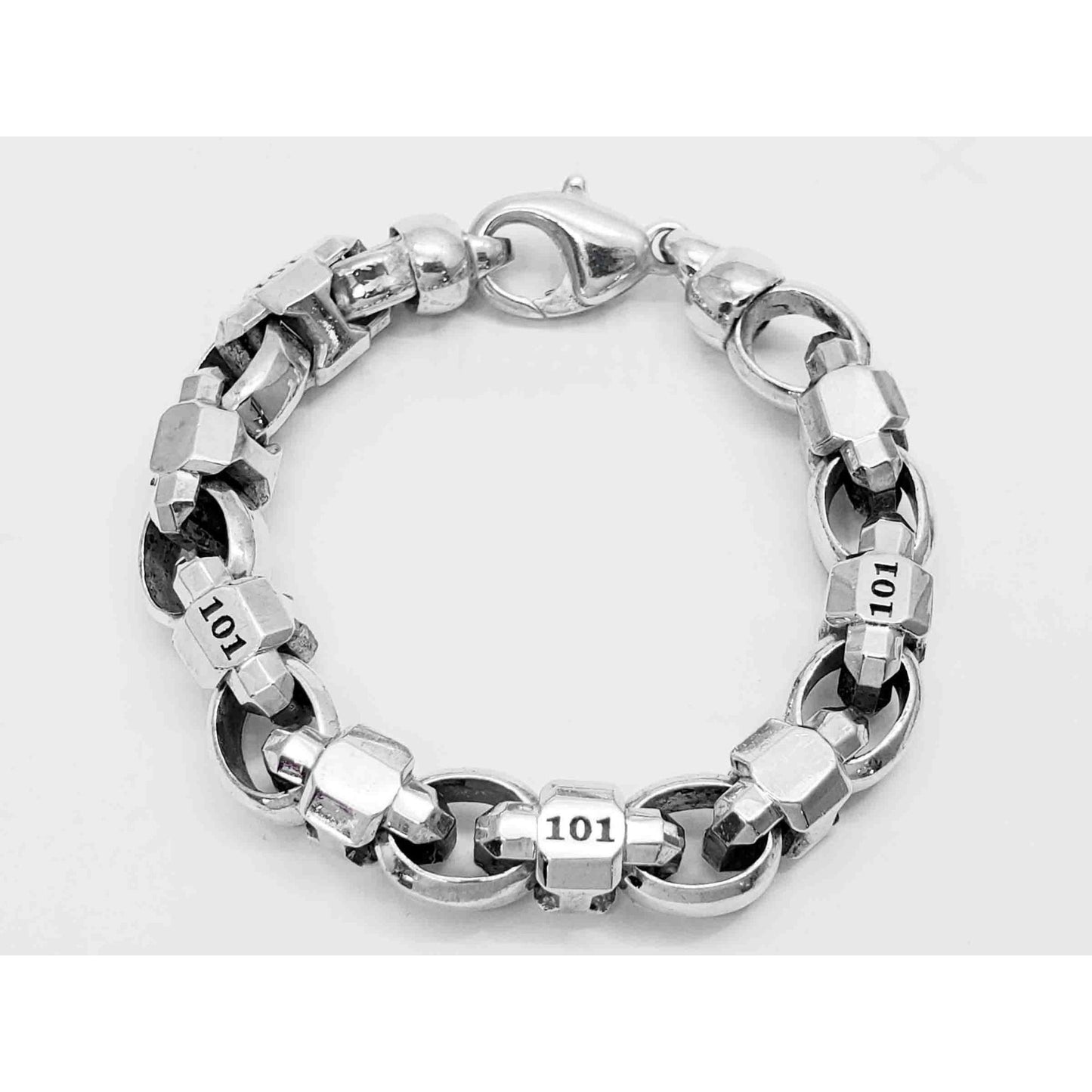 Room 101 Designer Caterpillar Link Bracelet Sterling Silver with Custom Clasp