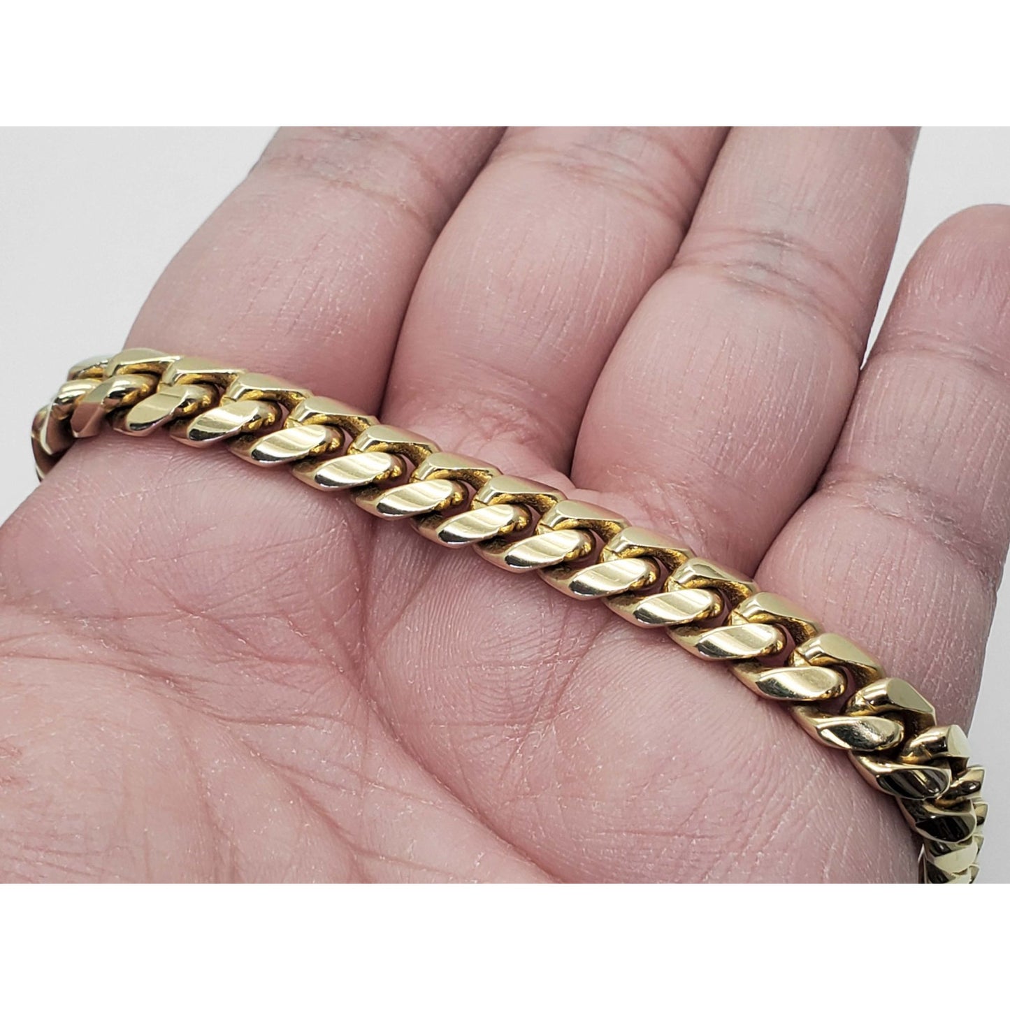 9.7mm Wide Cuban Link Tennis Bracelet 14k Gold 7.5" Long