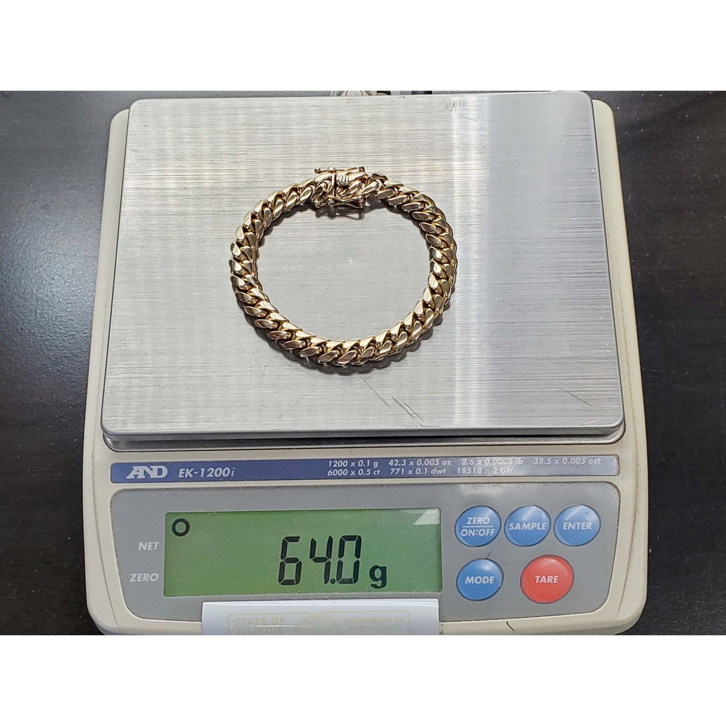 9.7mm Wide Cuban Link Tennis Bracelet 14k Gold 7.5" Long
