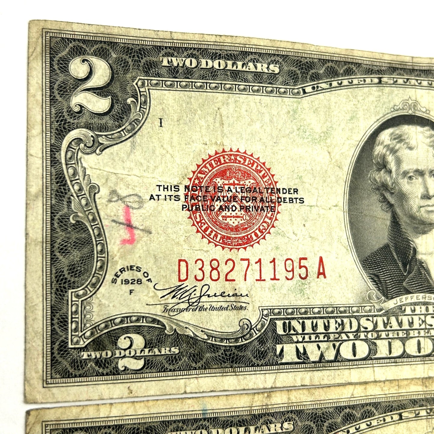 LOT OF 3 Series of 1928-F $2 Two Dollar Bill Red Seal United States Note
